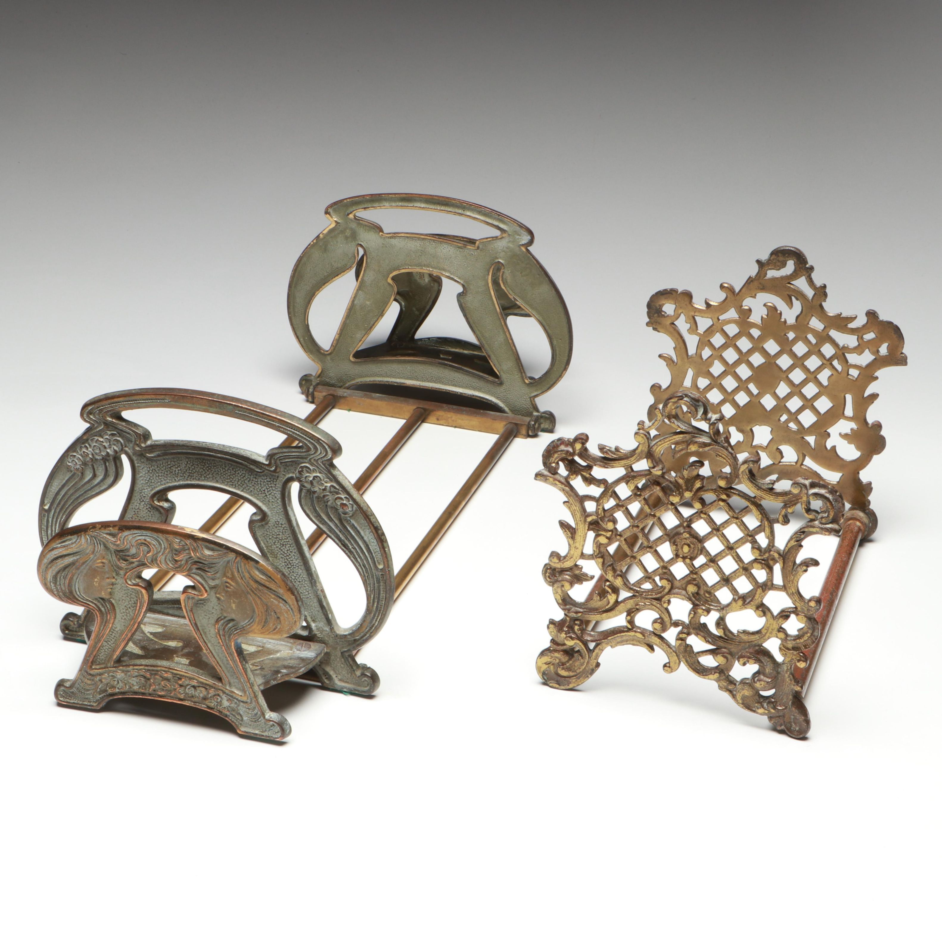 Victorian and Art Nouveau Style Adjustable Brass Bookends