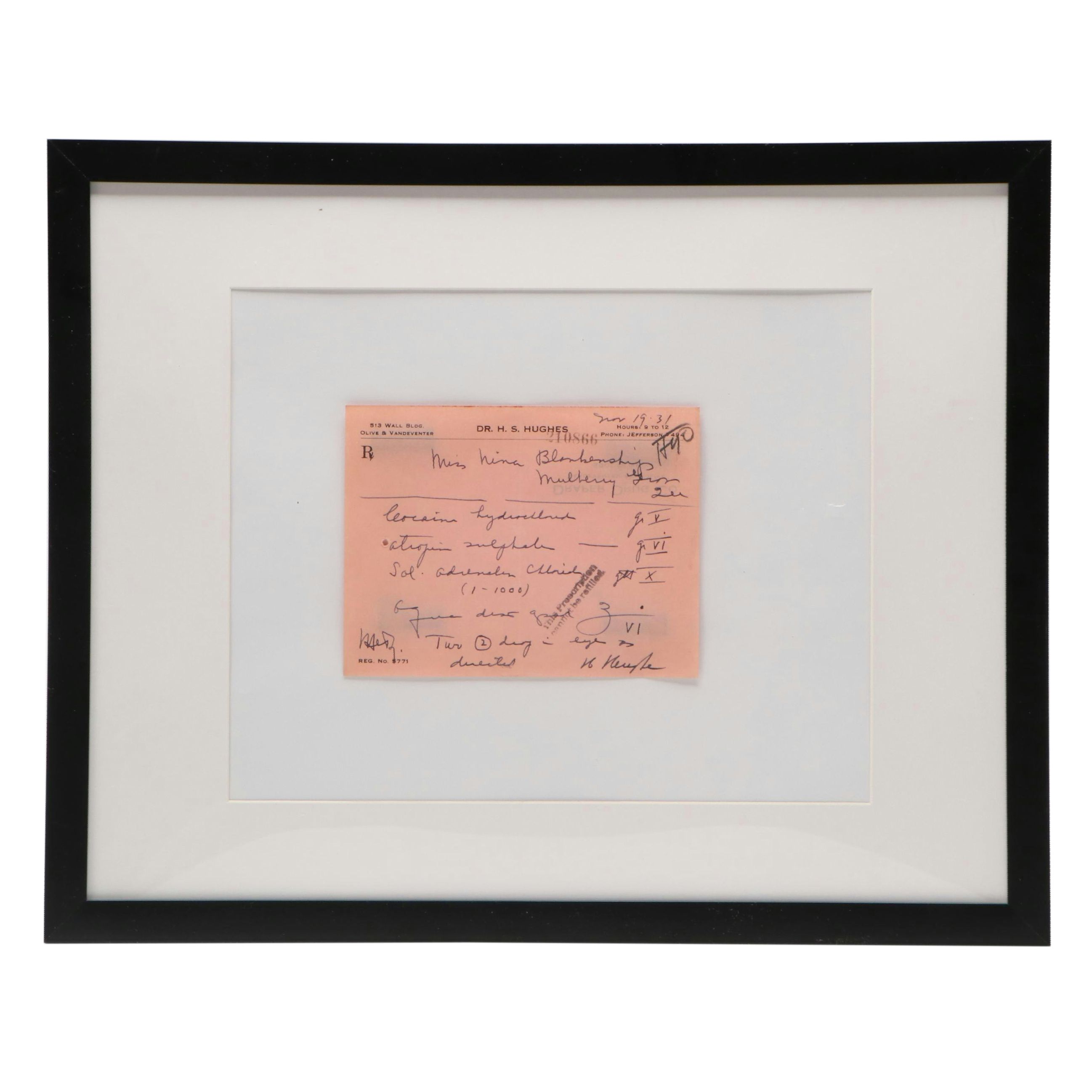 Prescription Form for Cocaine, 1931