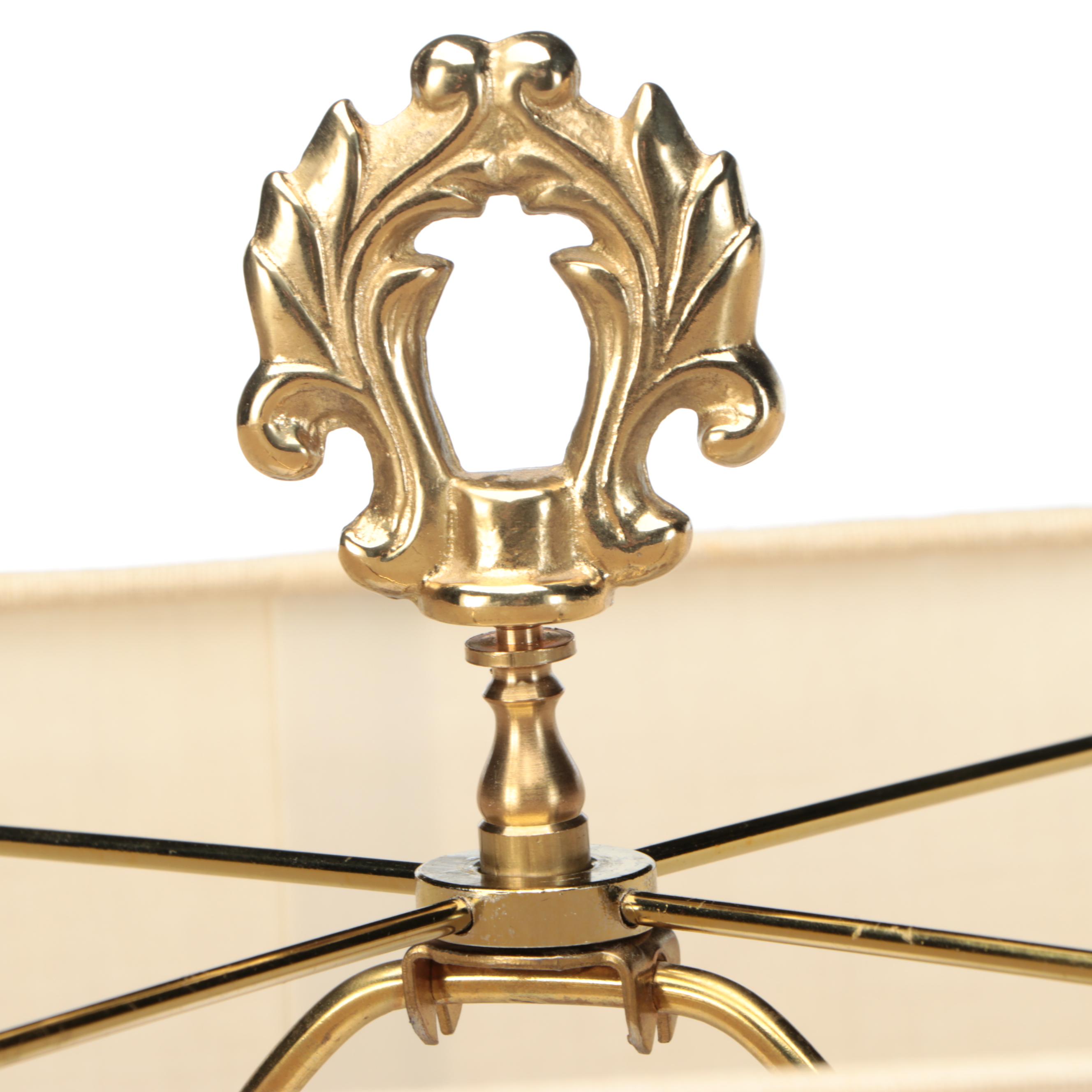 Murano Style Gold Flake Amber Glass and Giltwood Table Lamps, & Oval Drum Shades