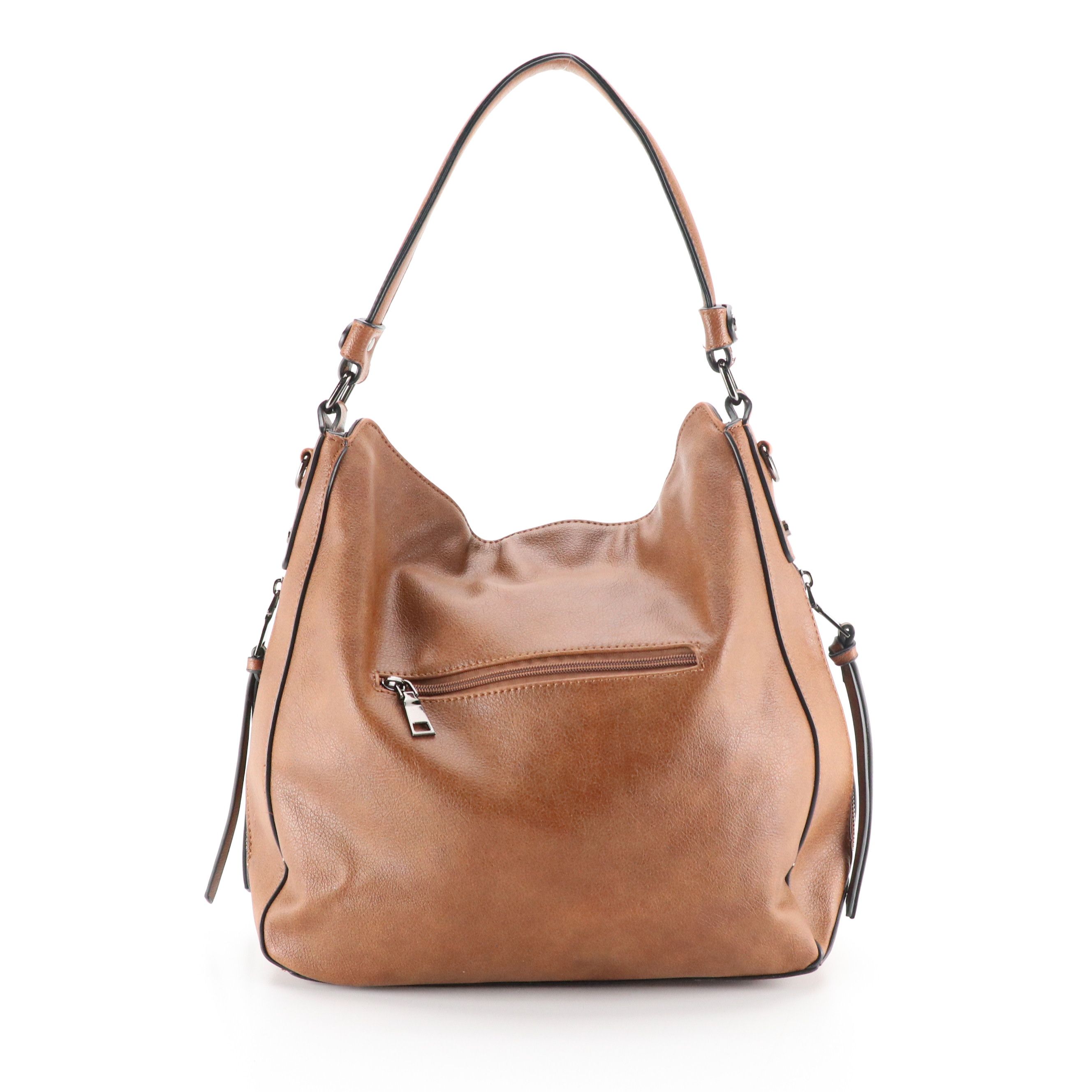 Realer Zippered Hobo Shoulder Bag in Brown Faux Leather