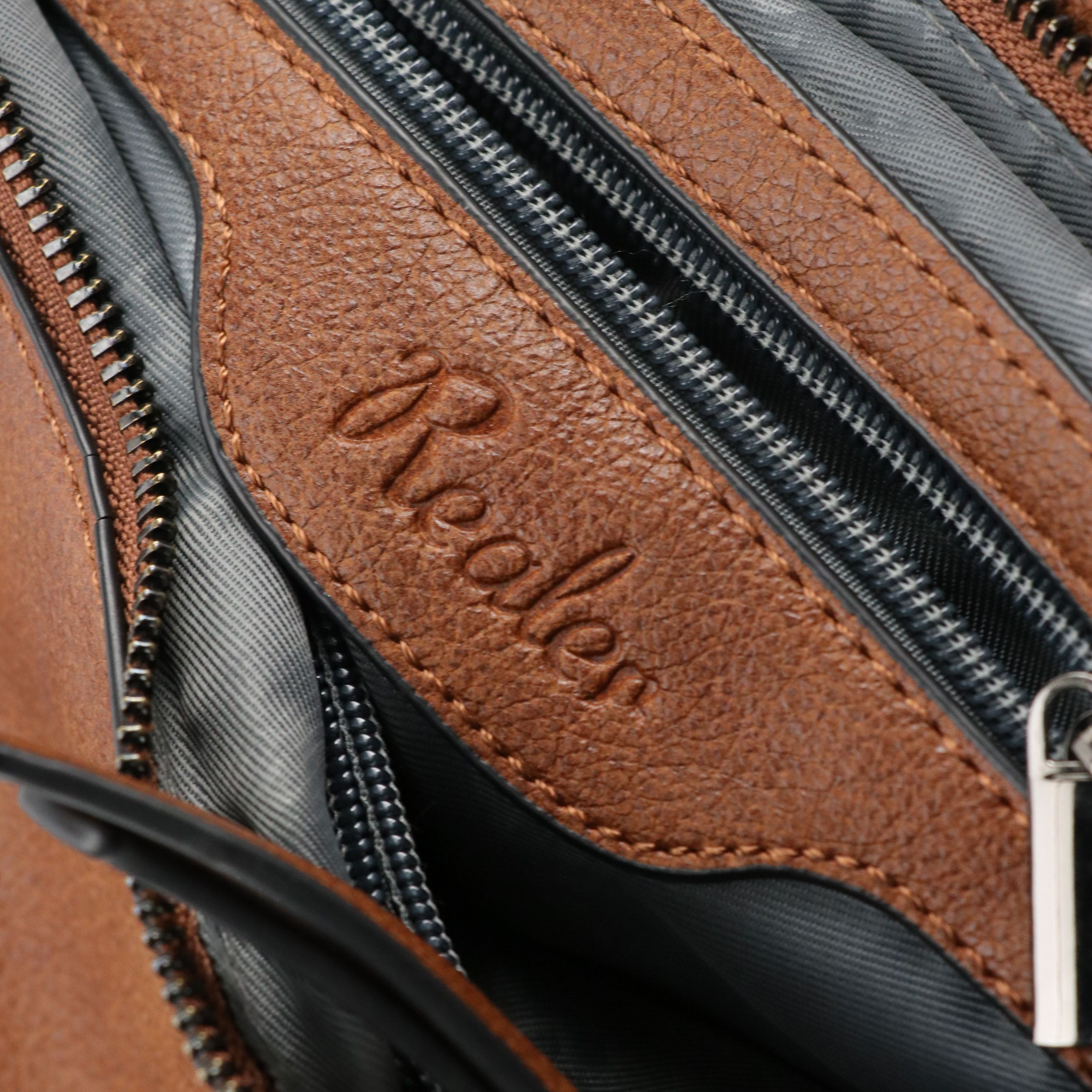 Realer Zippered Hobo Shoulder Bag in Brown Faux Leather