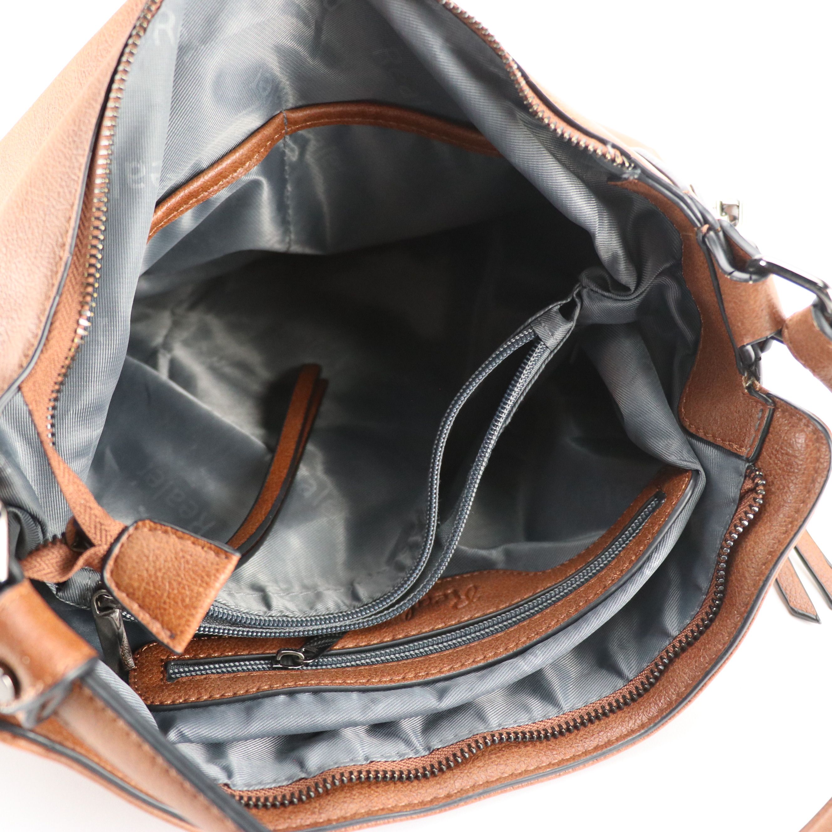 Realer Zippered Hobo Shoulder Bag in Brown Faux Leather