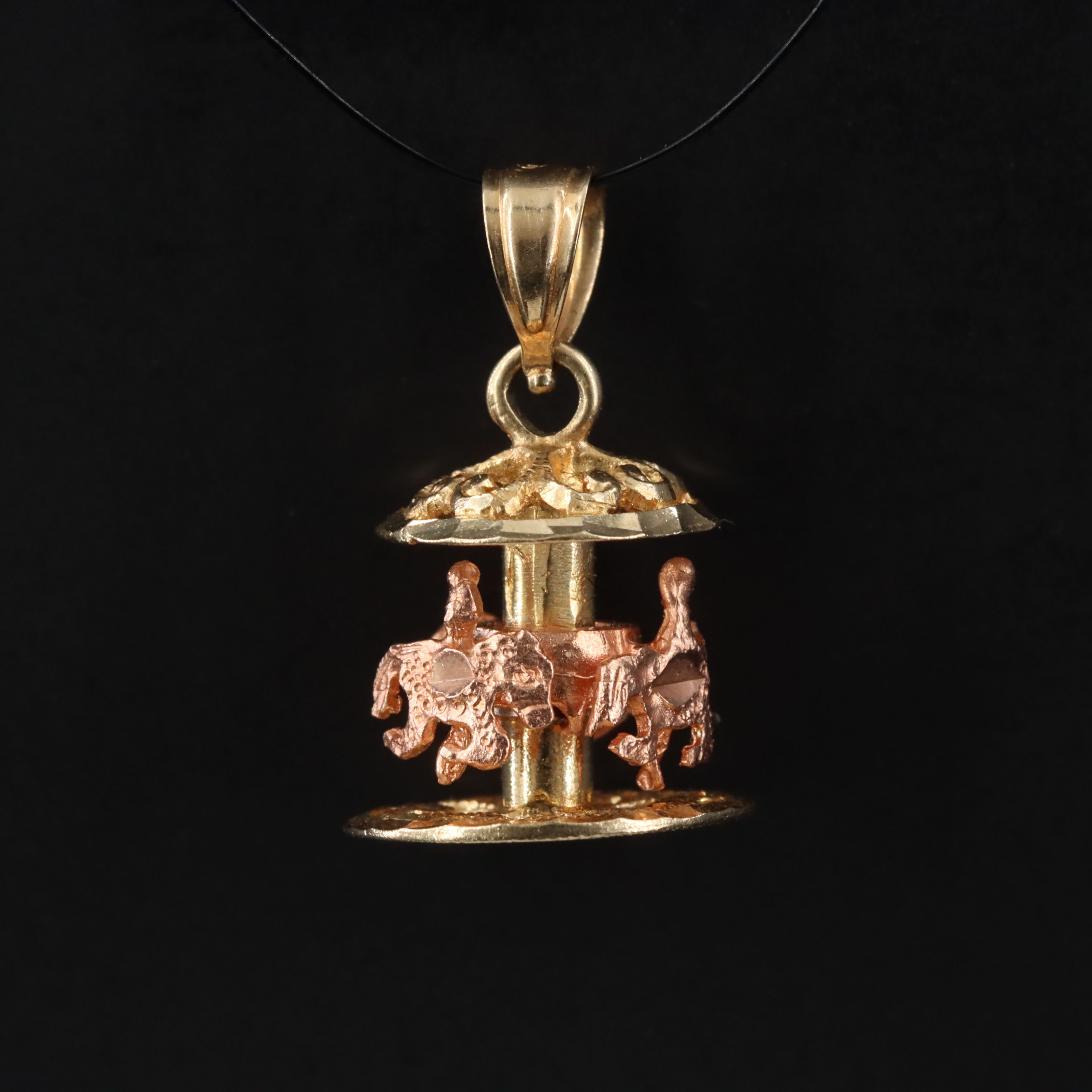 14K Two-Tone Gold Articulated Merry-Go-Round Charm Pendant
