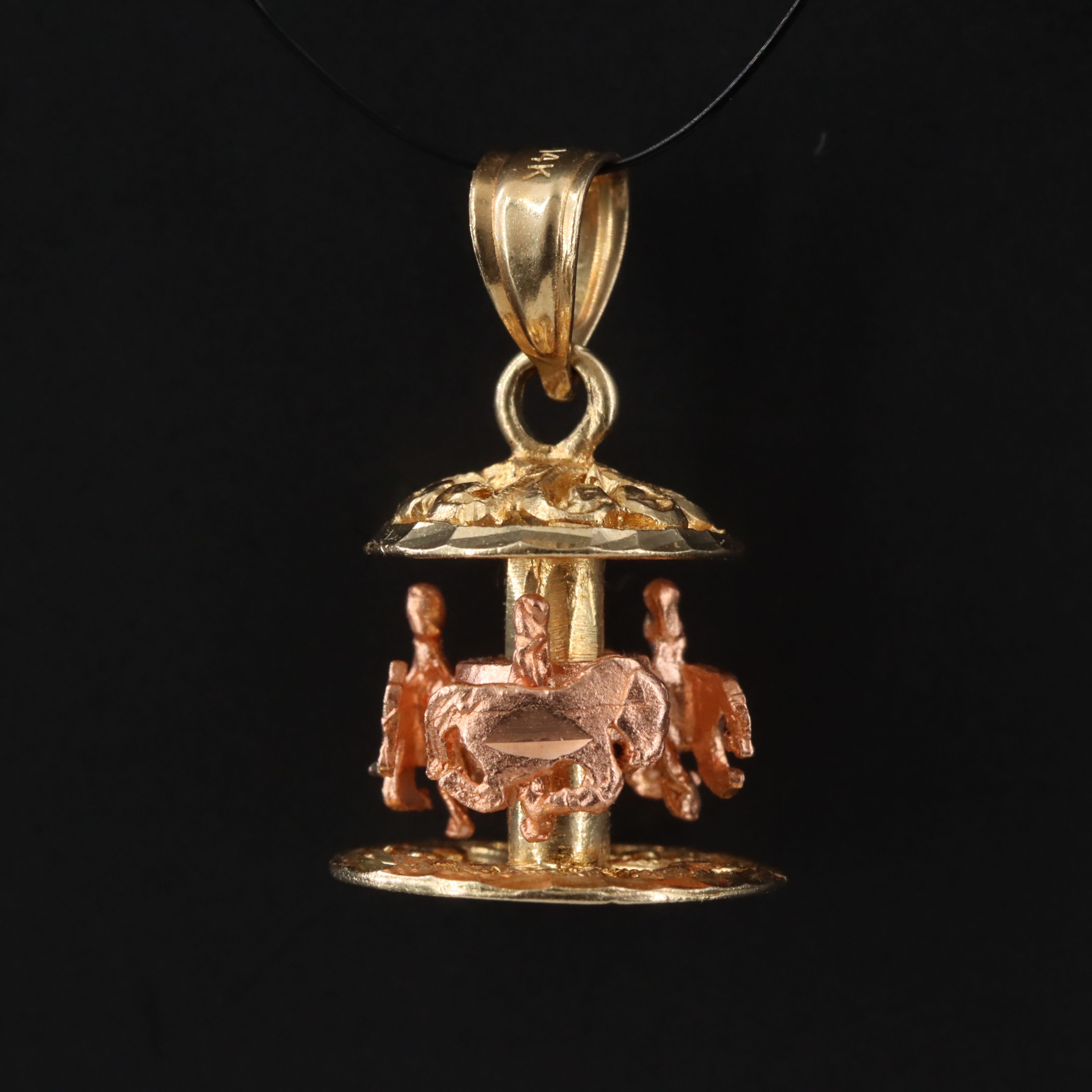 14K Two-Tone Gold Articulated Merry-Go-Round Charm Pendant