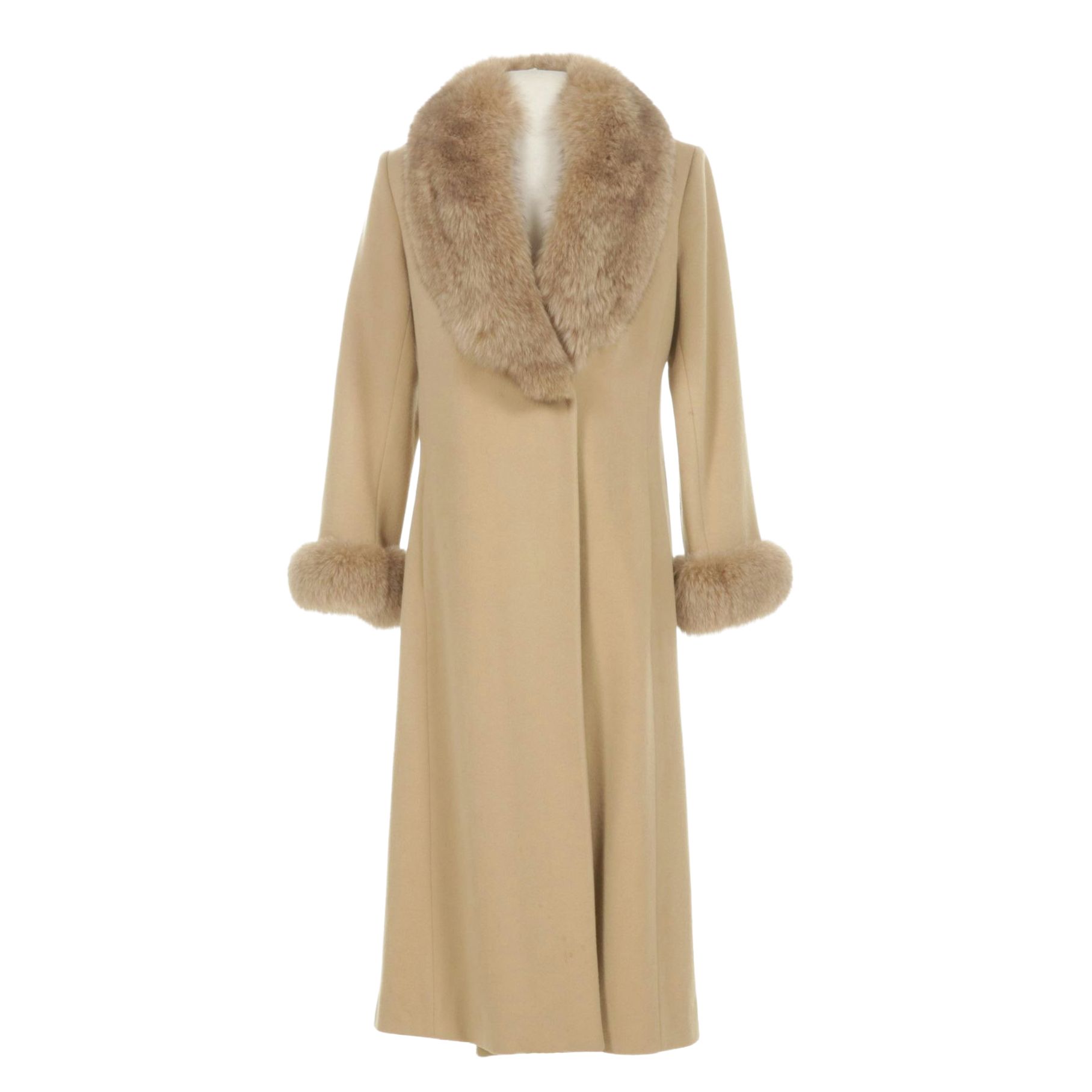 Lambswool and Fox Fur Long Dress Coat