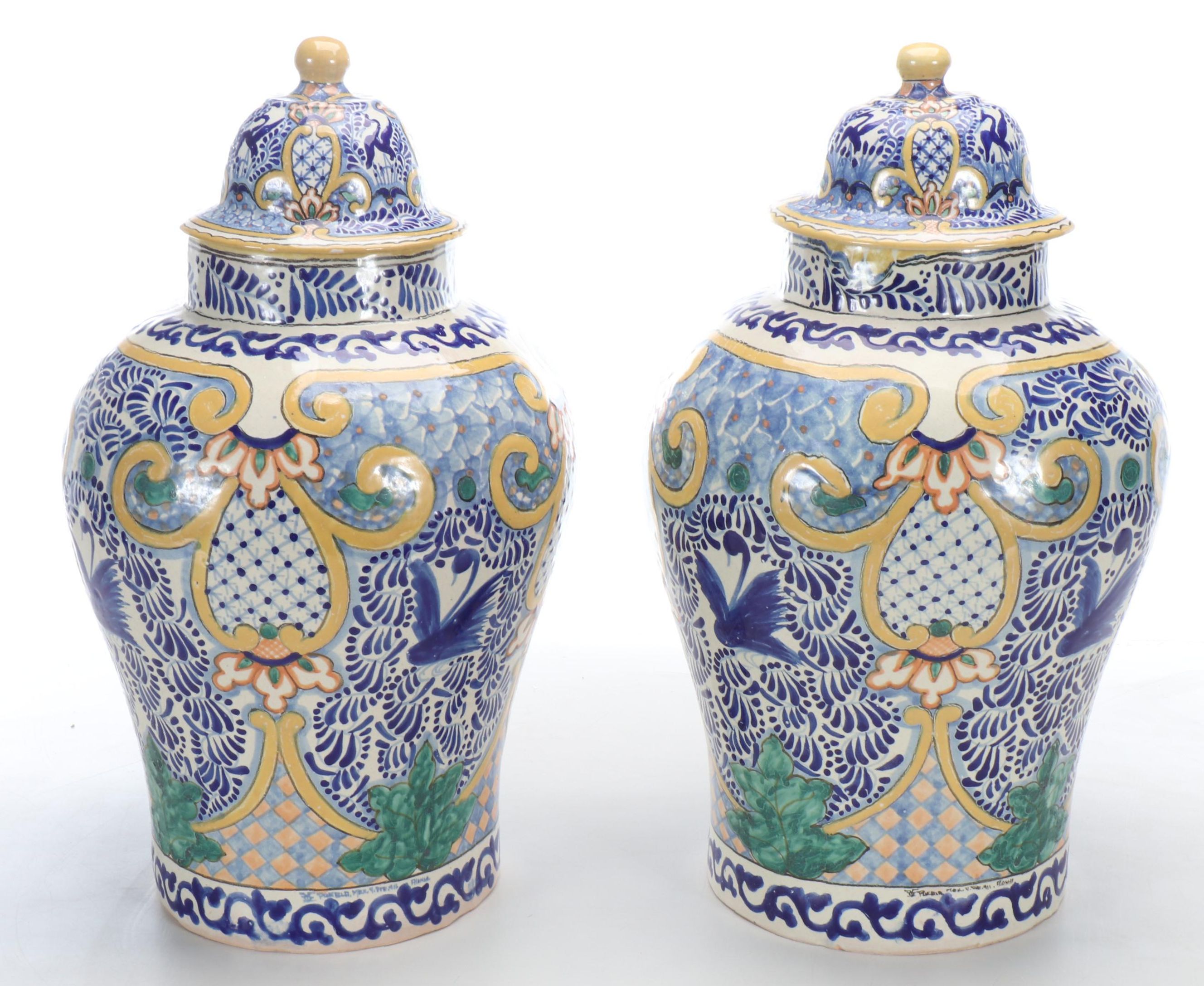 Pair of Mexican Talavera Tibores