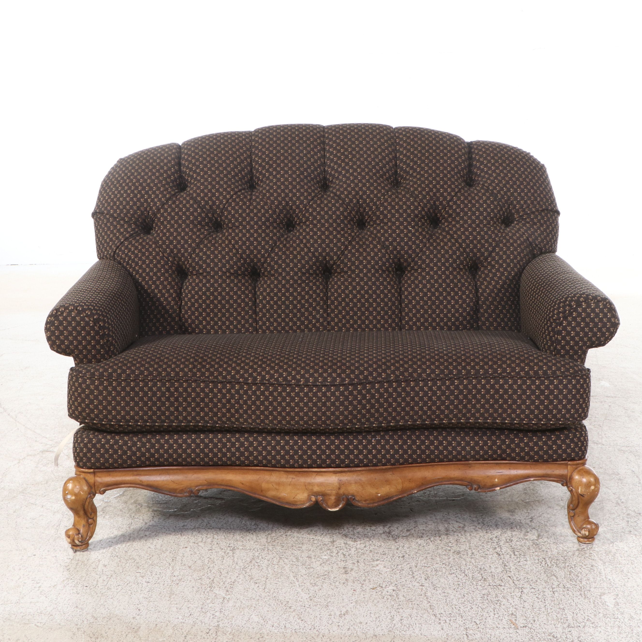 Schnadig French Provincial Style Button-Tufted Fabric Upholstered Loveseat