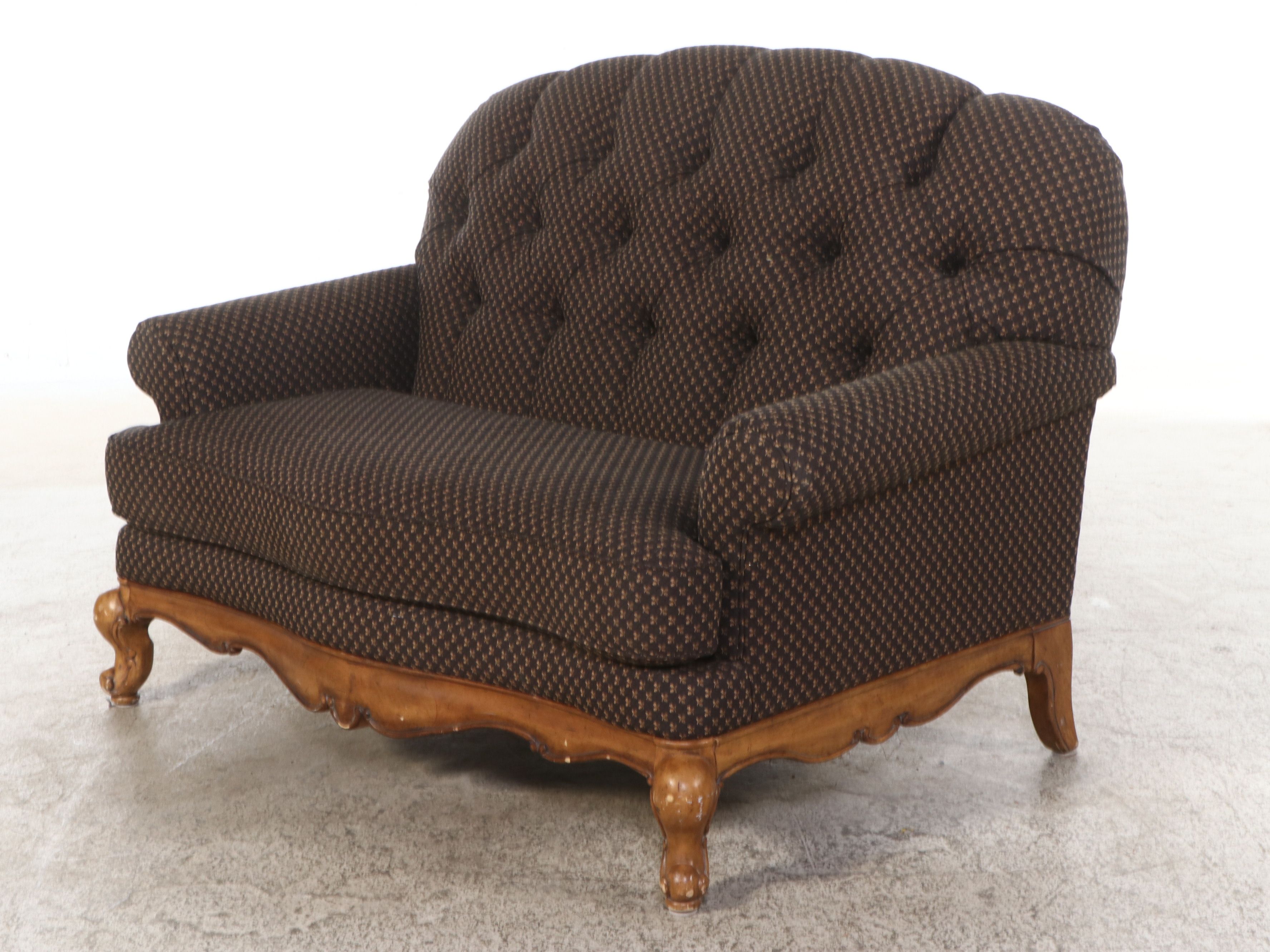 Schnadig French Provincial Style Button-Tufted Fabric Upholstered Loveseat