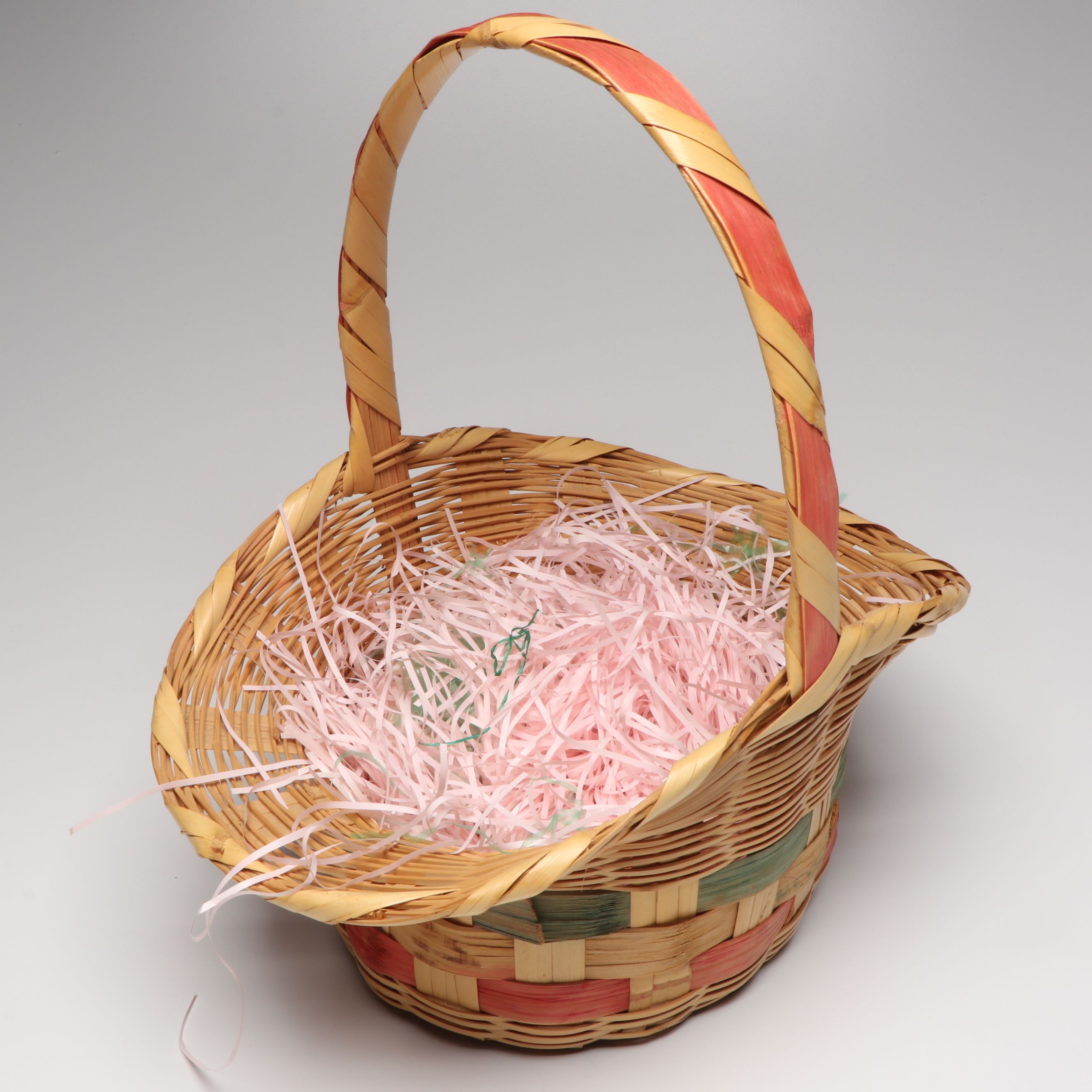 Woven Polychrome Baskets with Seasonal Ribbon and Easter Grass