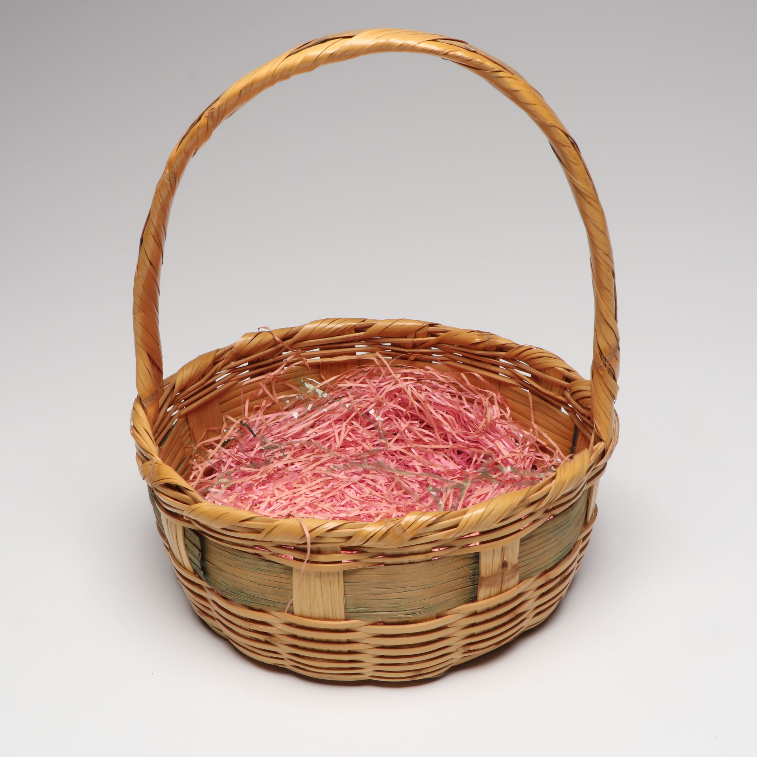 Woven Polychrome Baskets with Seasonal Ribbon and Easter Grass