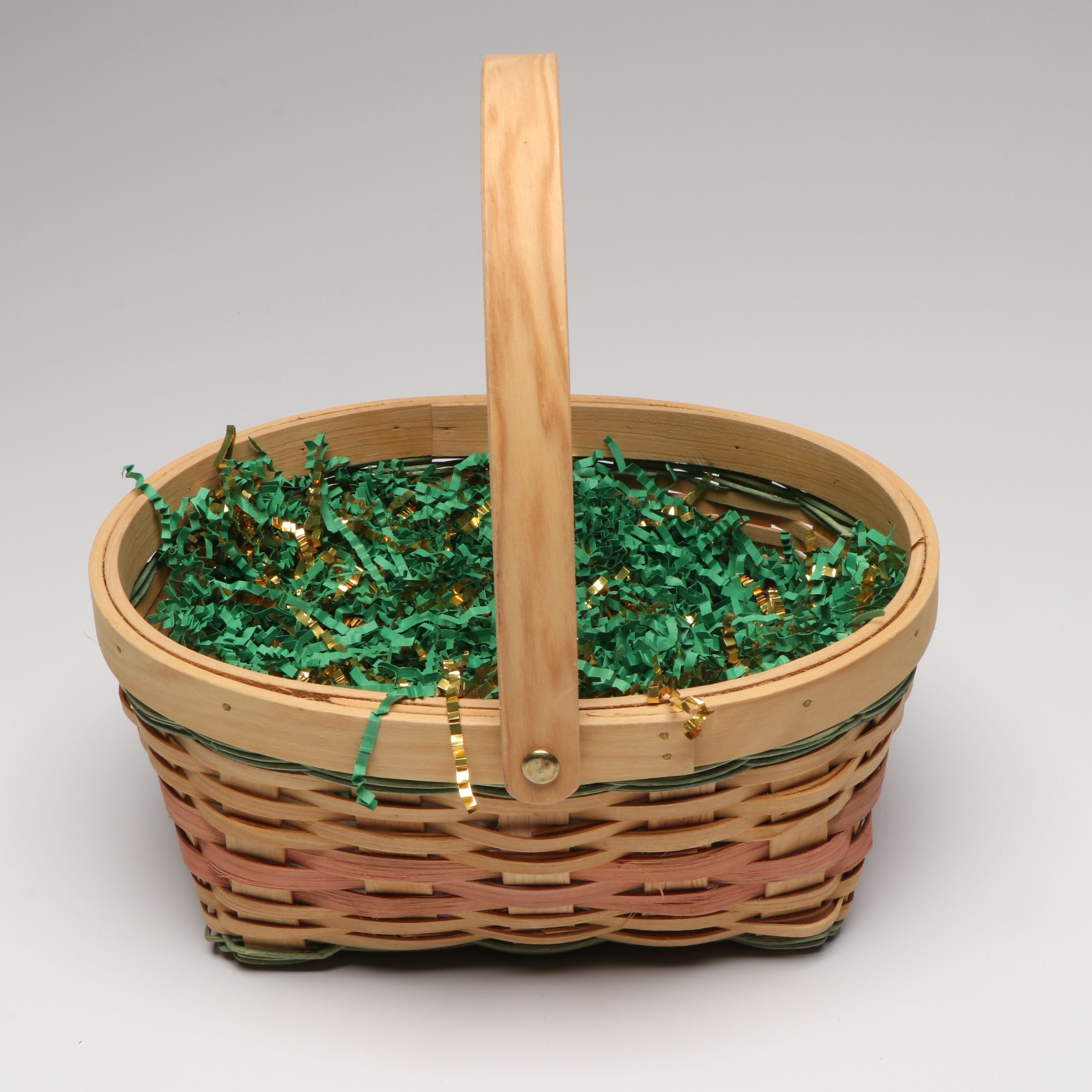 Woven Polychrome Baskets with Seasonal Ribbon and Easter Grass