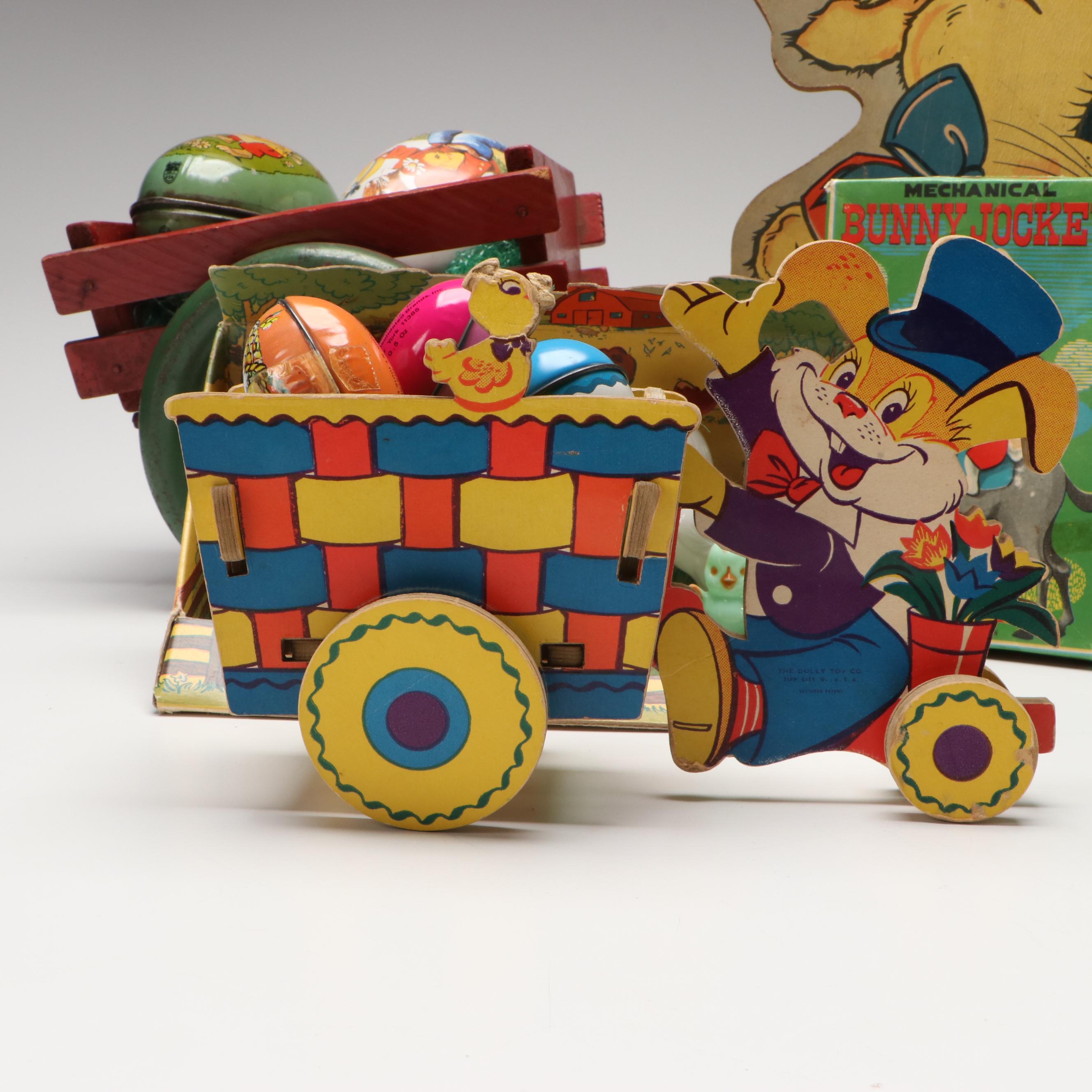 Bunny Jockey Wind-Up Toy with Other Easter Décor and Collectibles