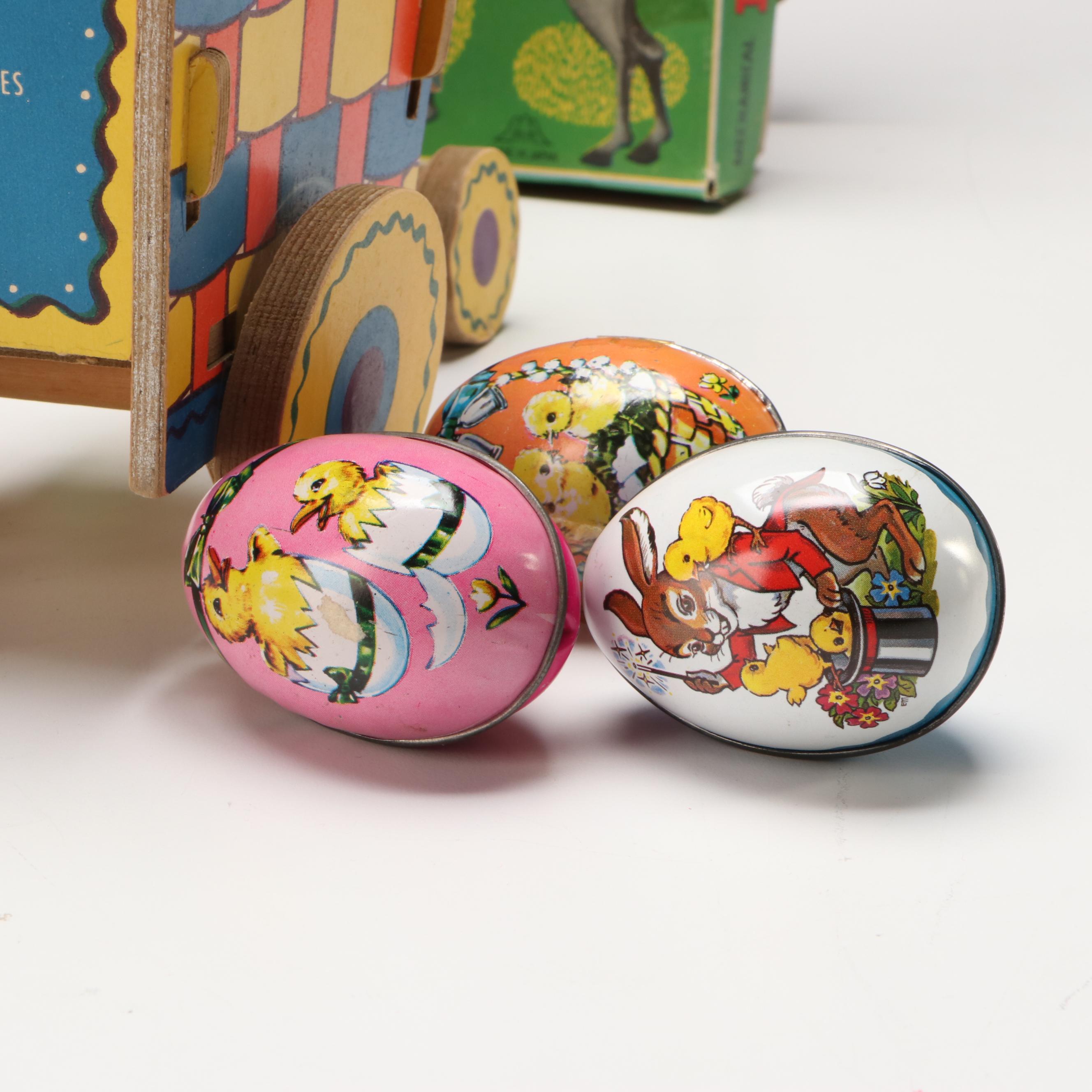 Bunny Jockey Wind-Up Toy with Other Easter Décor and Collectibles