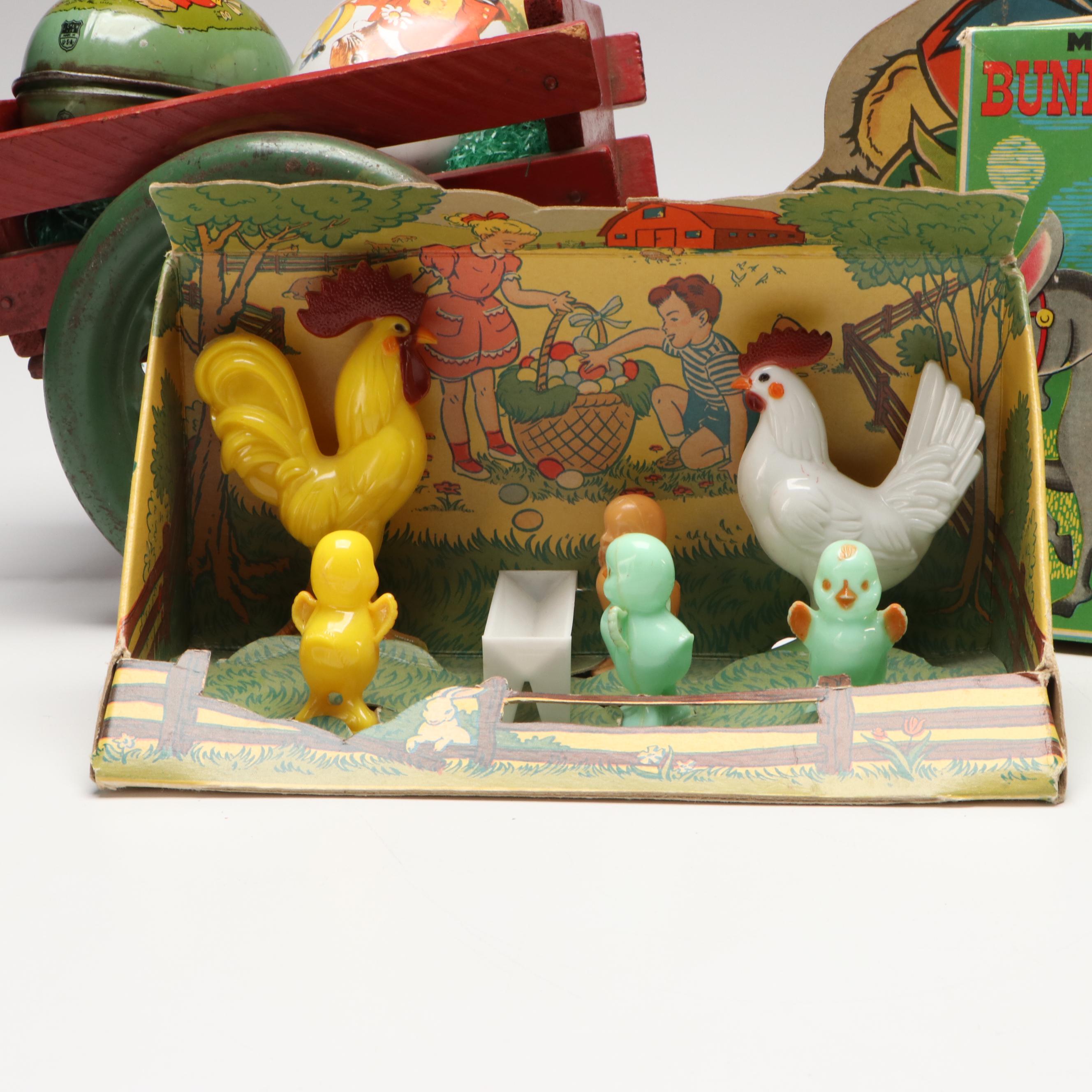 Bunny Jockey Wind-Up Toy with Other Easter Décor and Collectibles