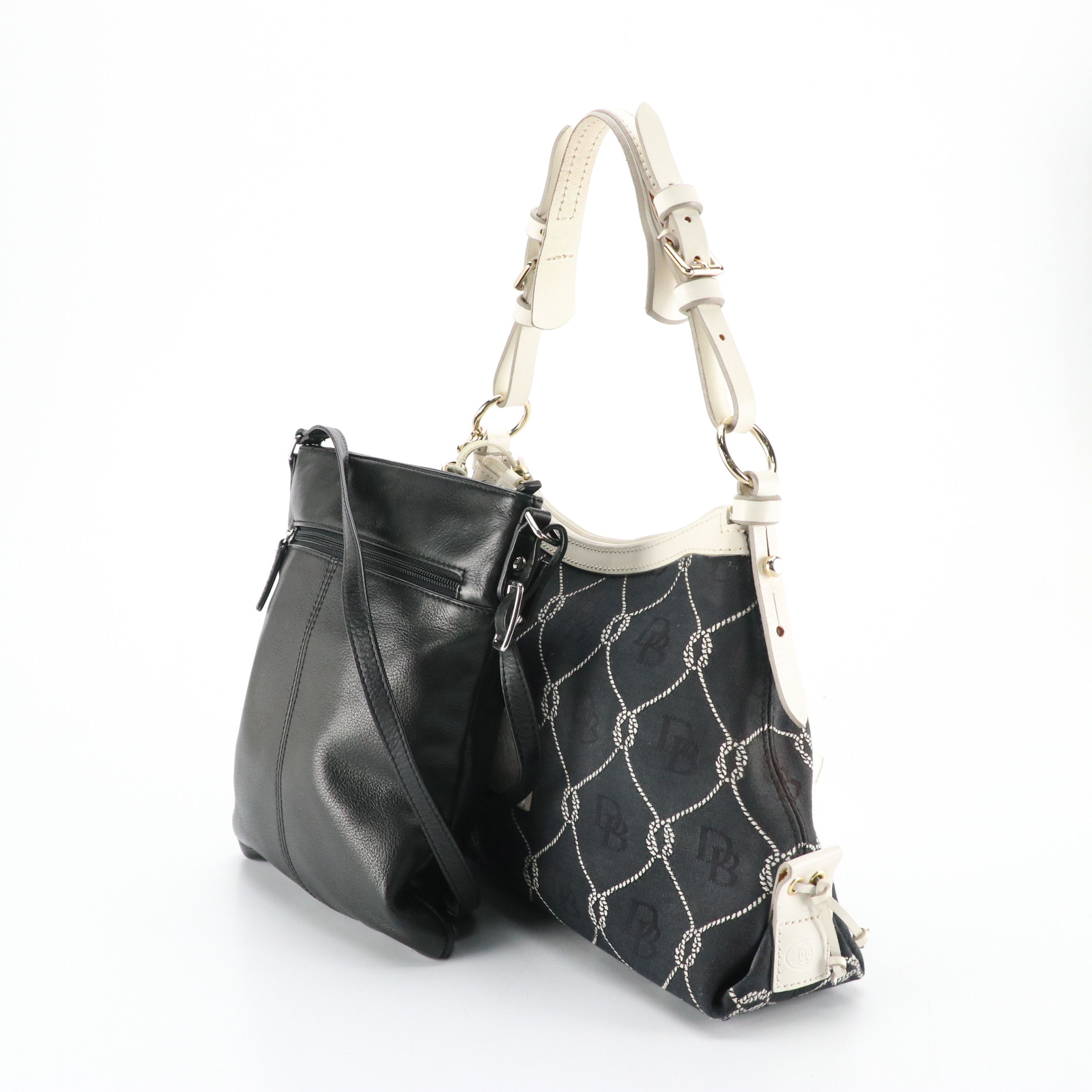 Dooney & Bourke B&W Canvas Hobo Bag and Margot Black Leather Crossbody Bag
