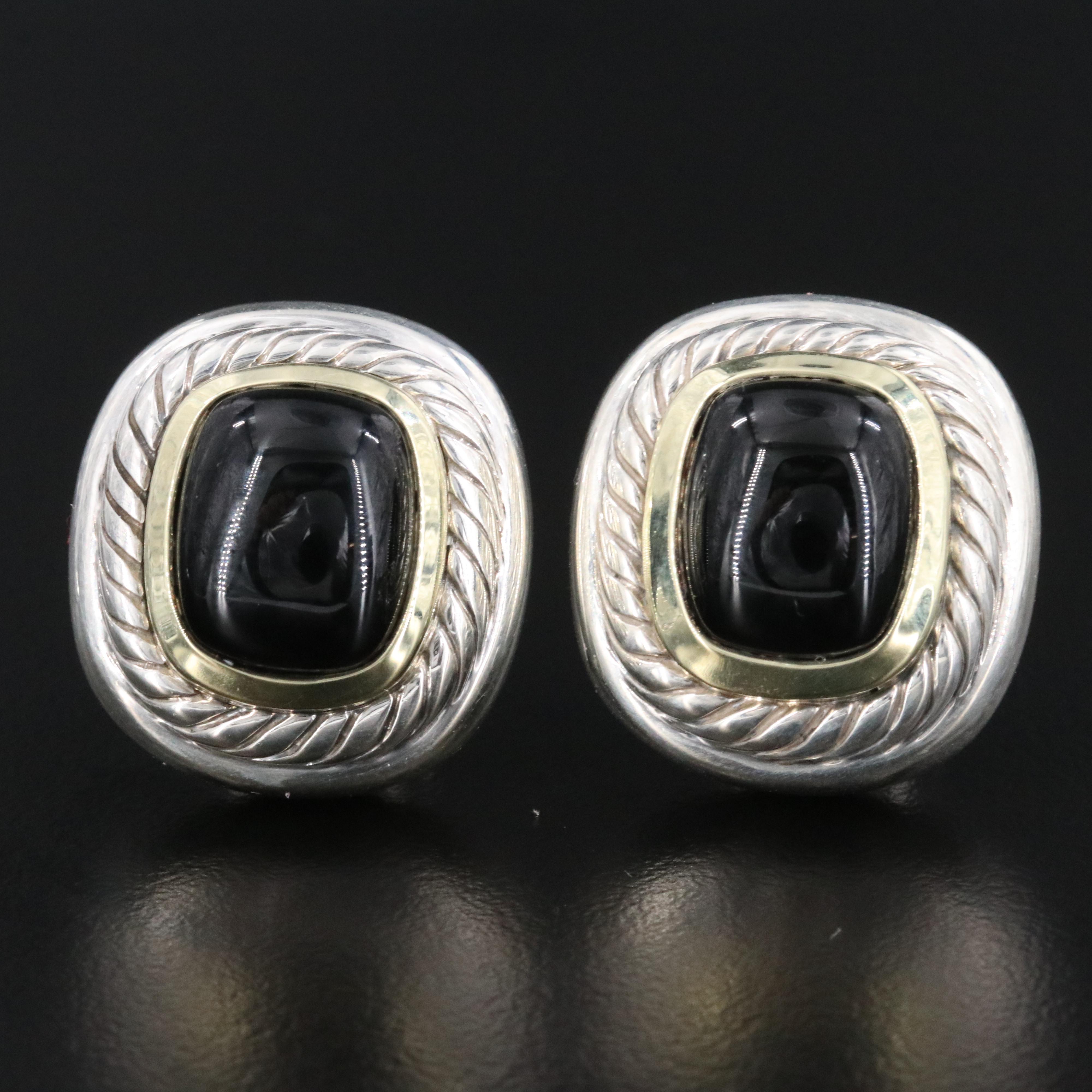 David Yurman Albion Sterling and Black Onyx Earrings with 14K Accents