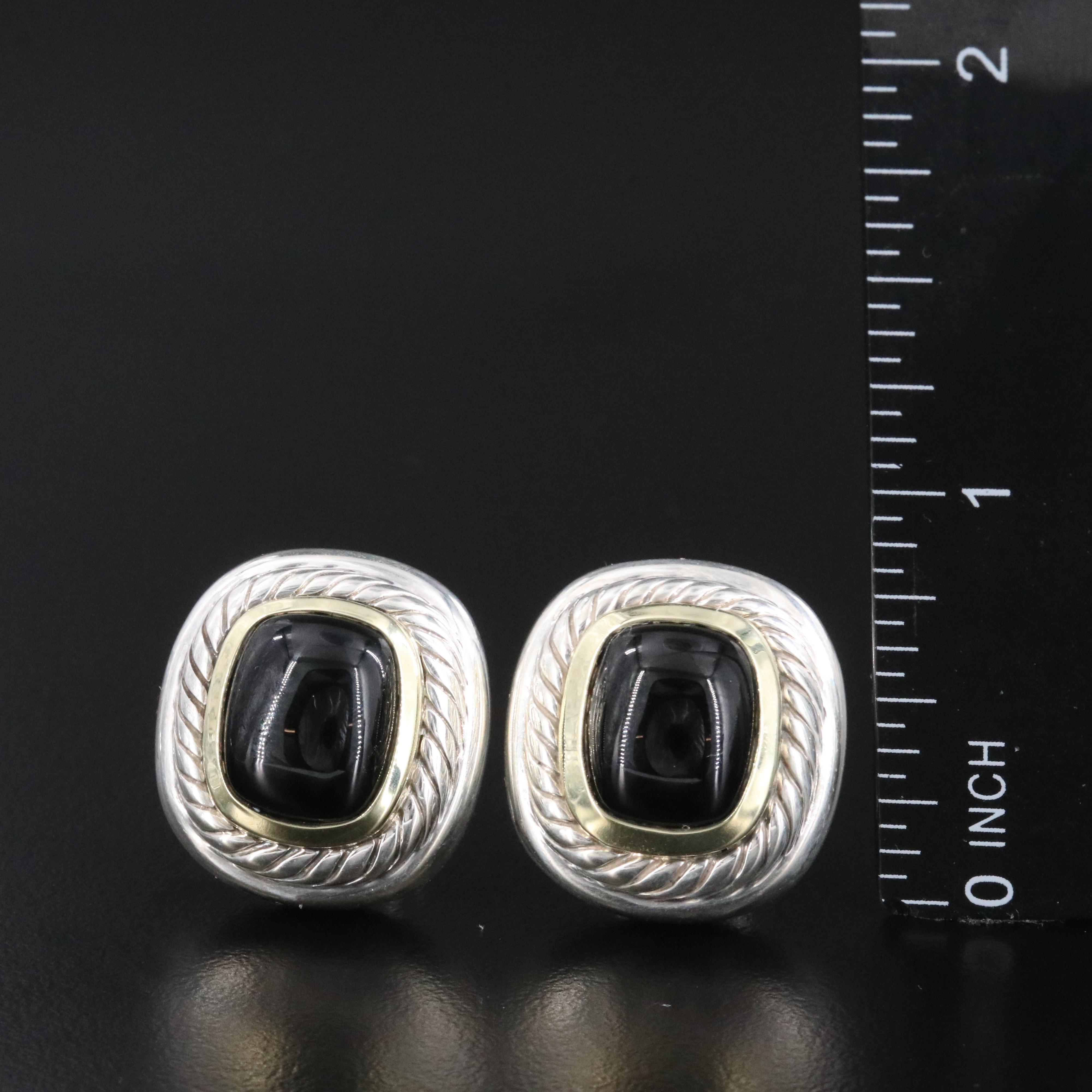David Yurman Albion Sterling and Black Onyx Earrings with 14K Accents
