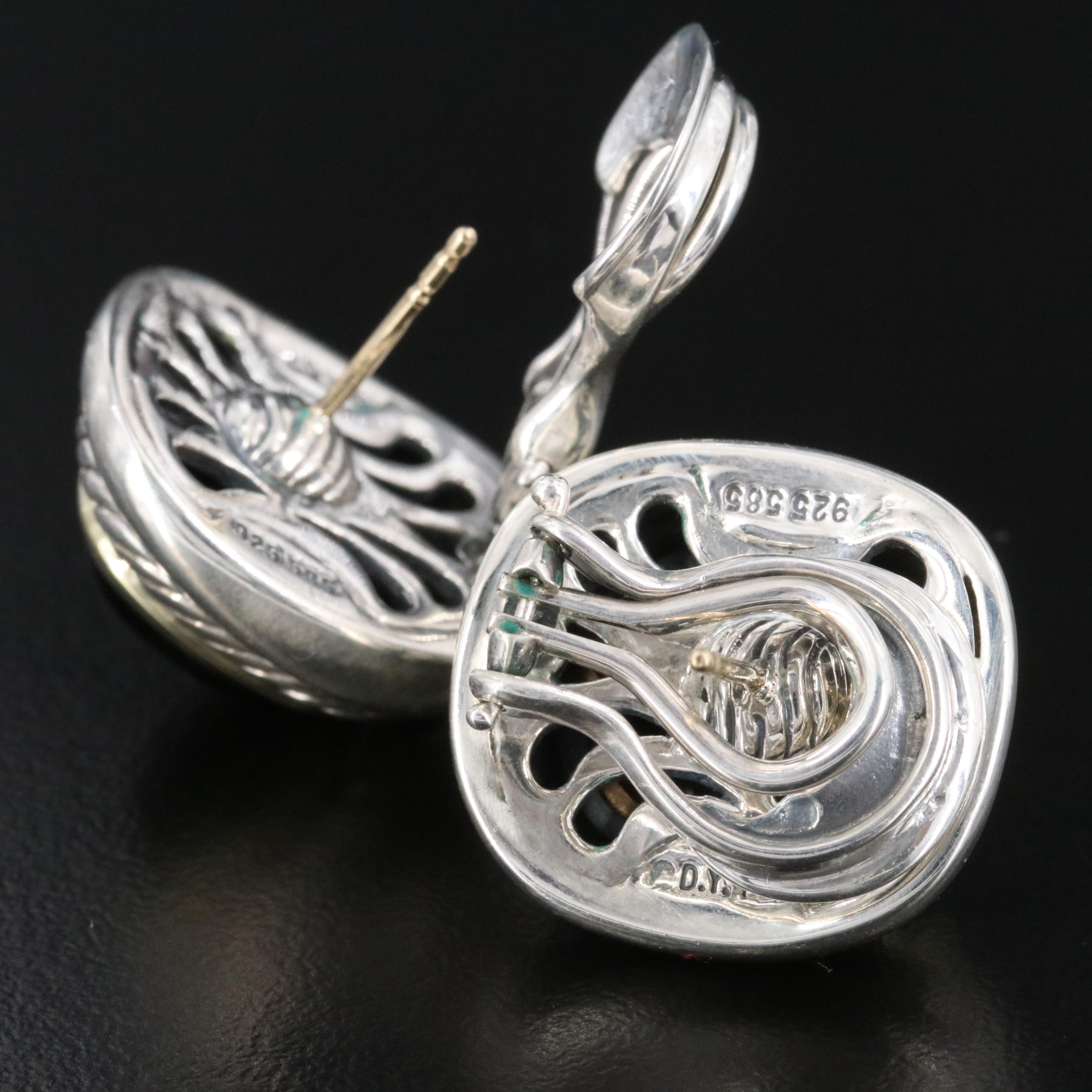 David Yurman Albion Sterling and Black Onyx Earrings with 14K Accents