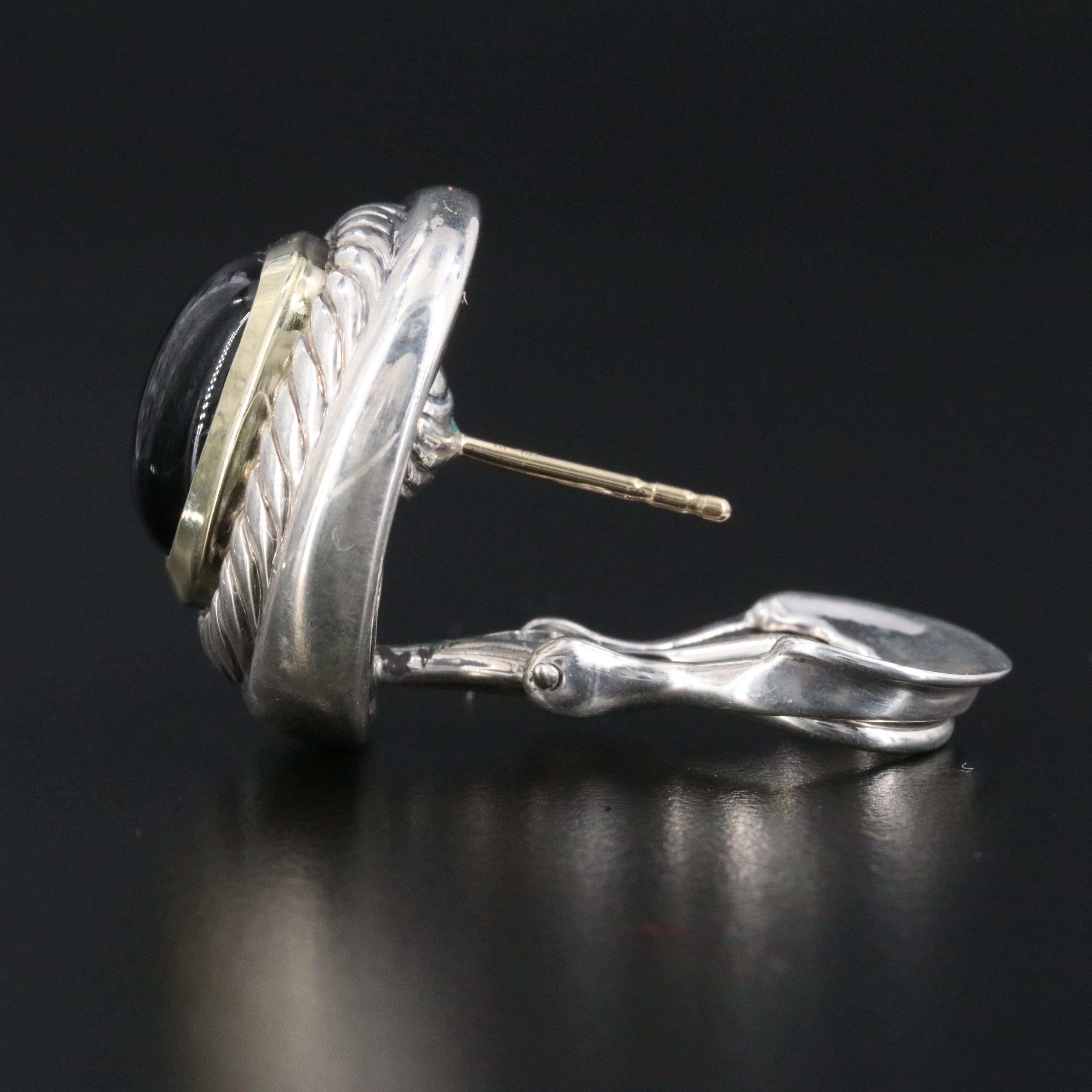 David Yurman Albion Sterling and Black Onyx Earrings with 14K Accents