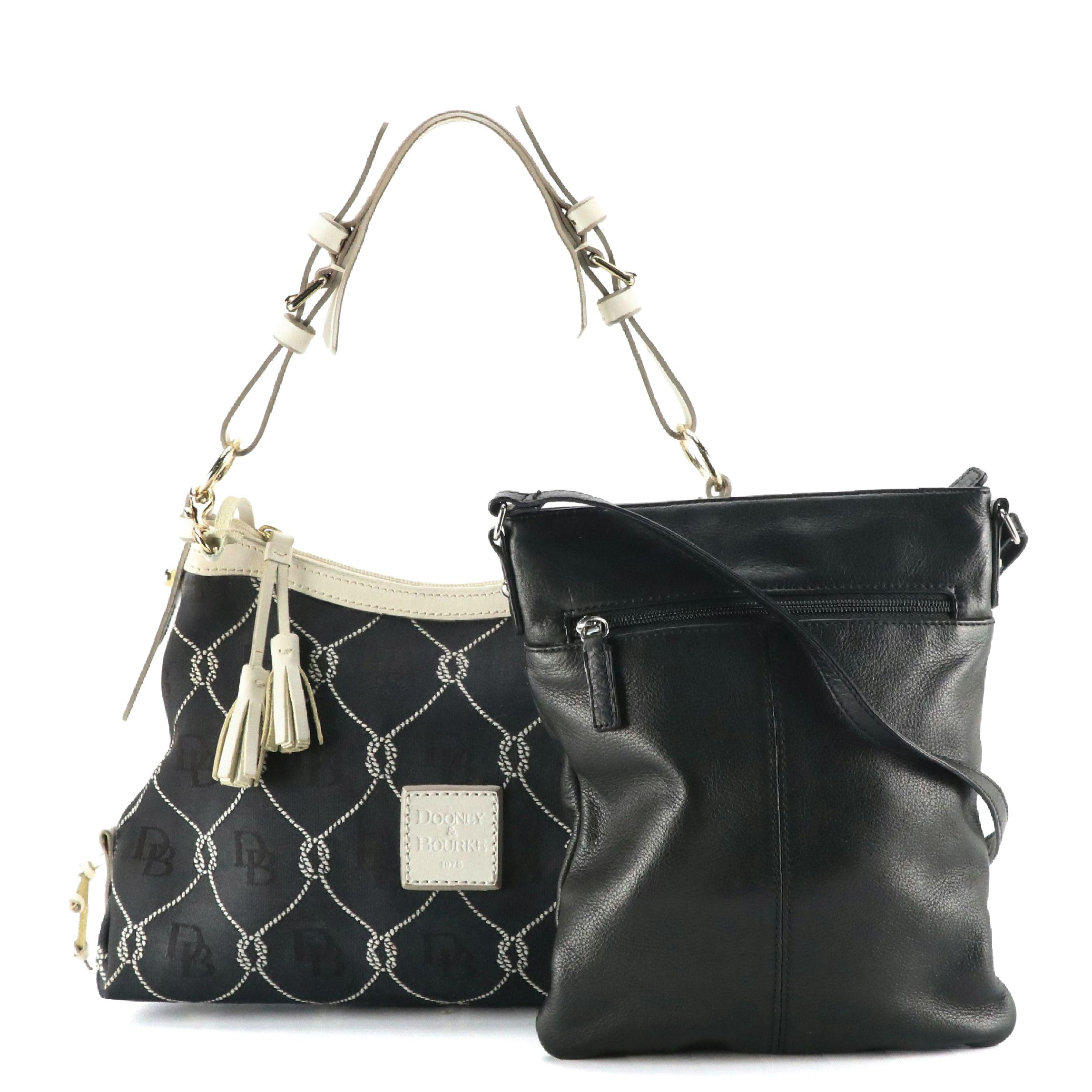 Dooney & Bourke B&W Canvas Hobo Bag and Margot Black Leather Crossbody Bag