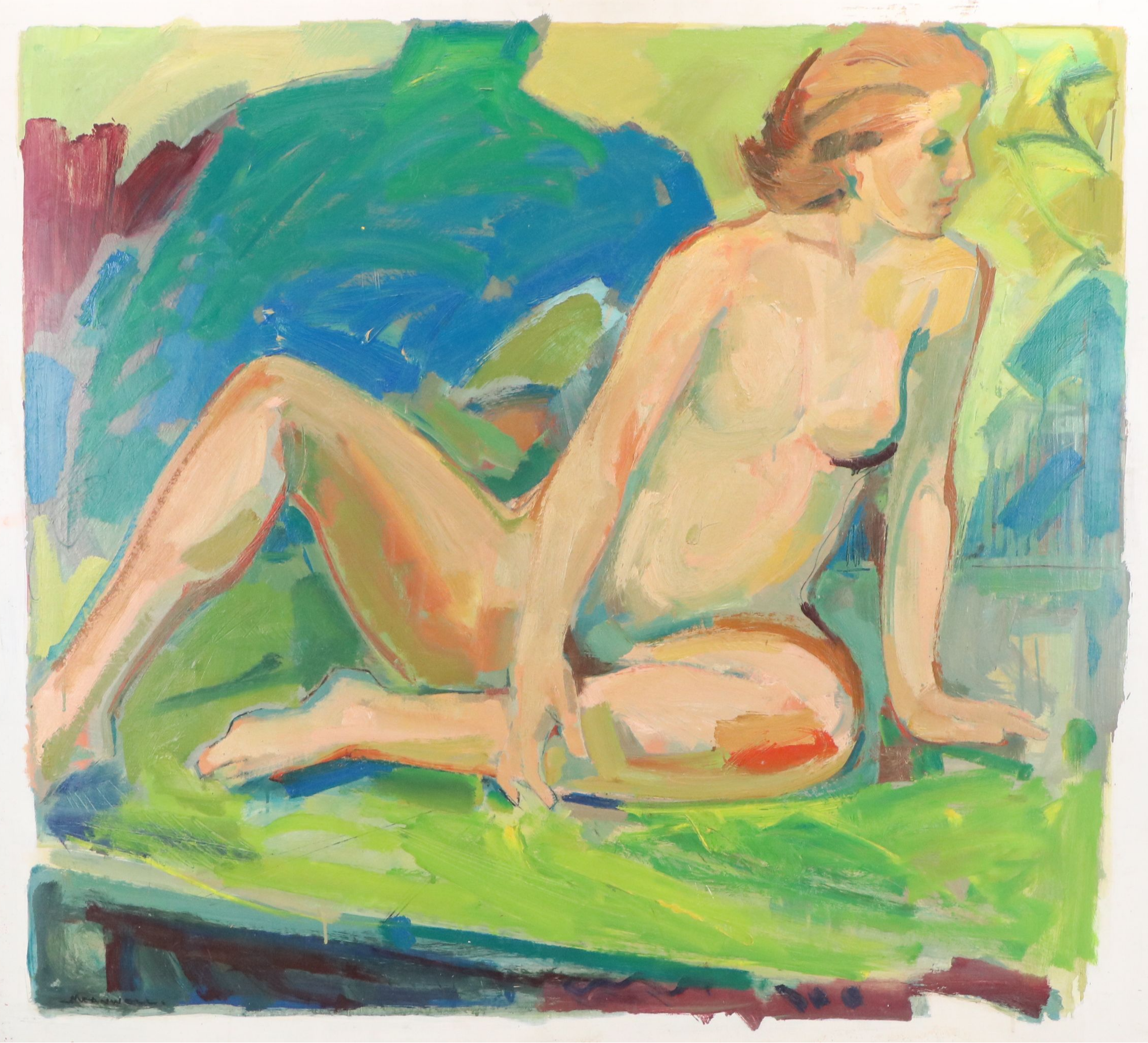 Jack Meanwell Acrylic Painting: Expressionistic Female Nude, Late 20th Century