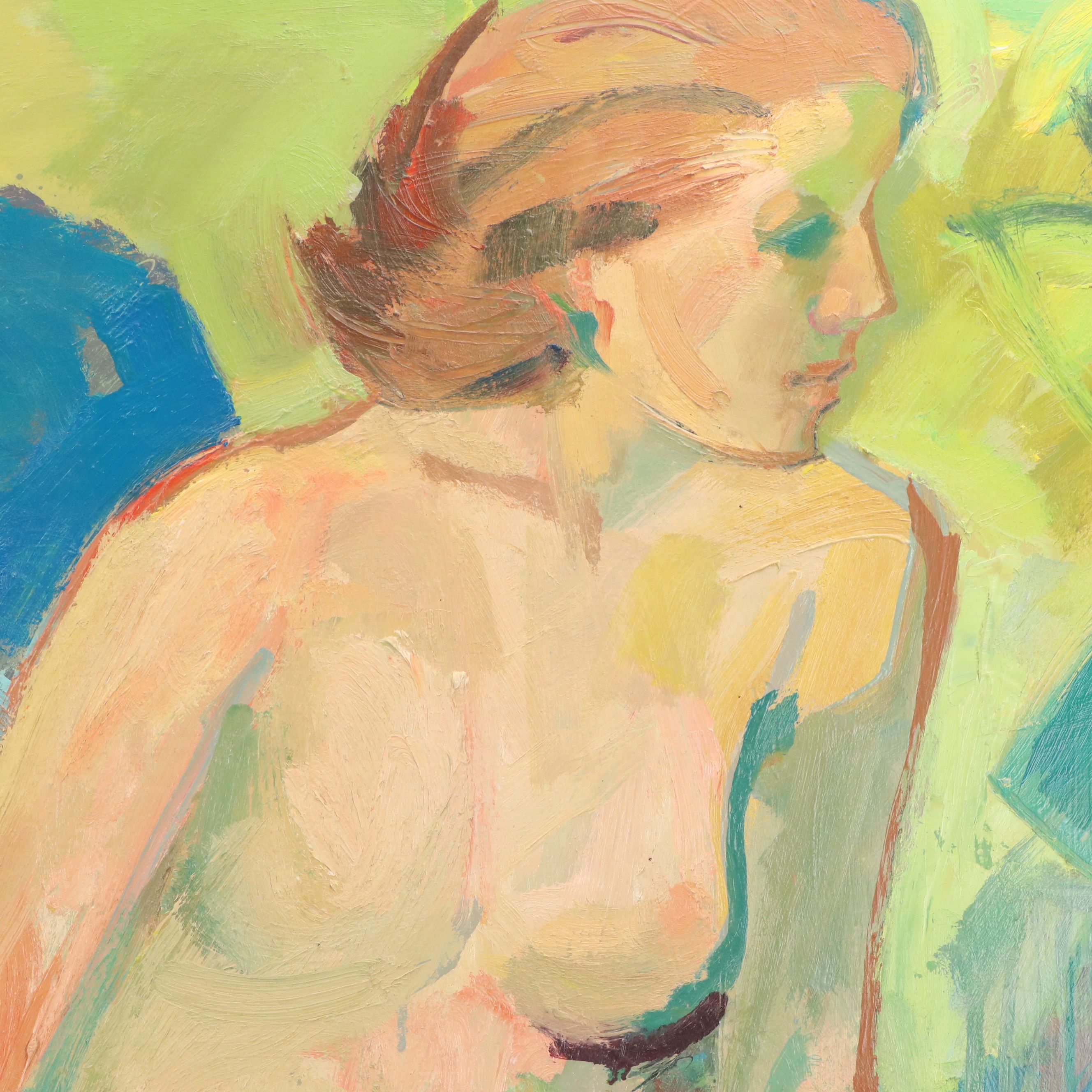 Jack Meanwell Acrylic Painting: Expressionistic Female Nude, Late 20th Century