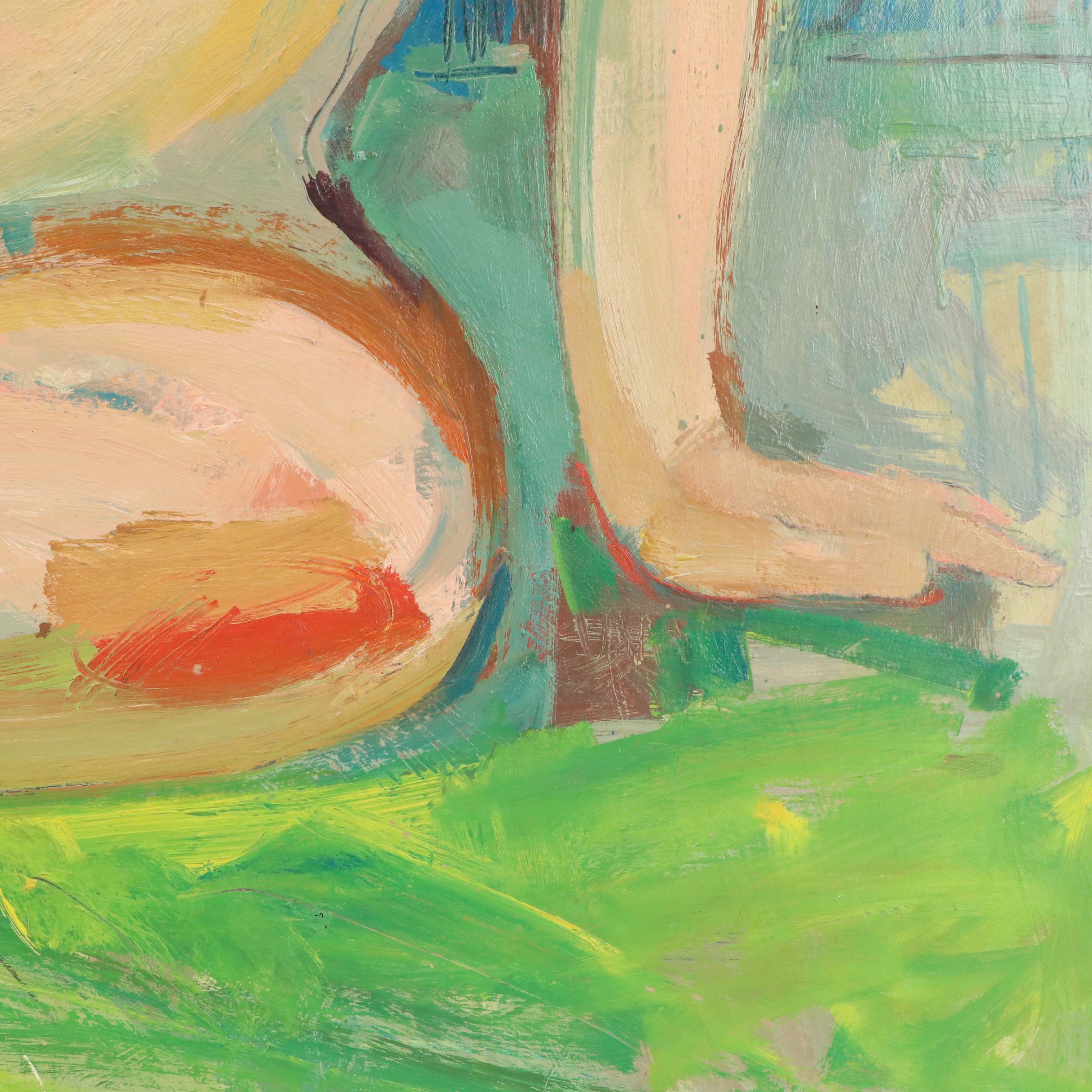 Jack Meanwell Acrylic Painting: Expressionistic Female Nude, Late 20th Century