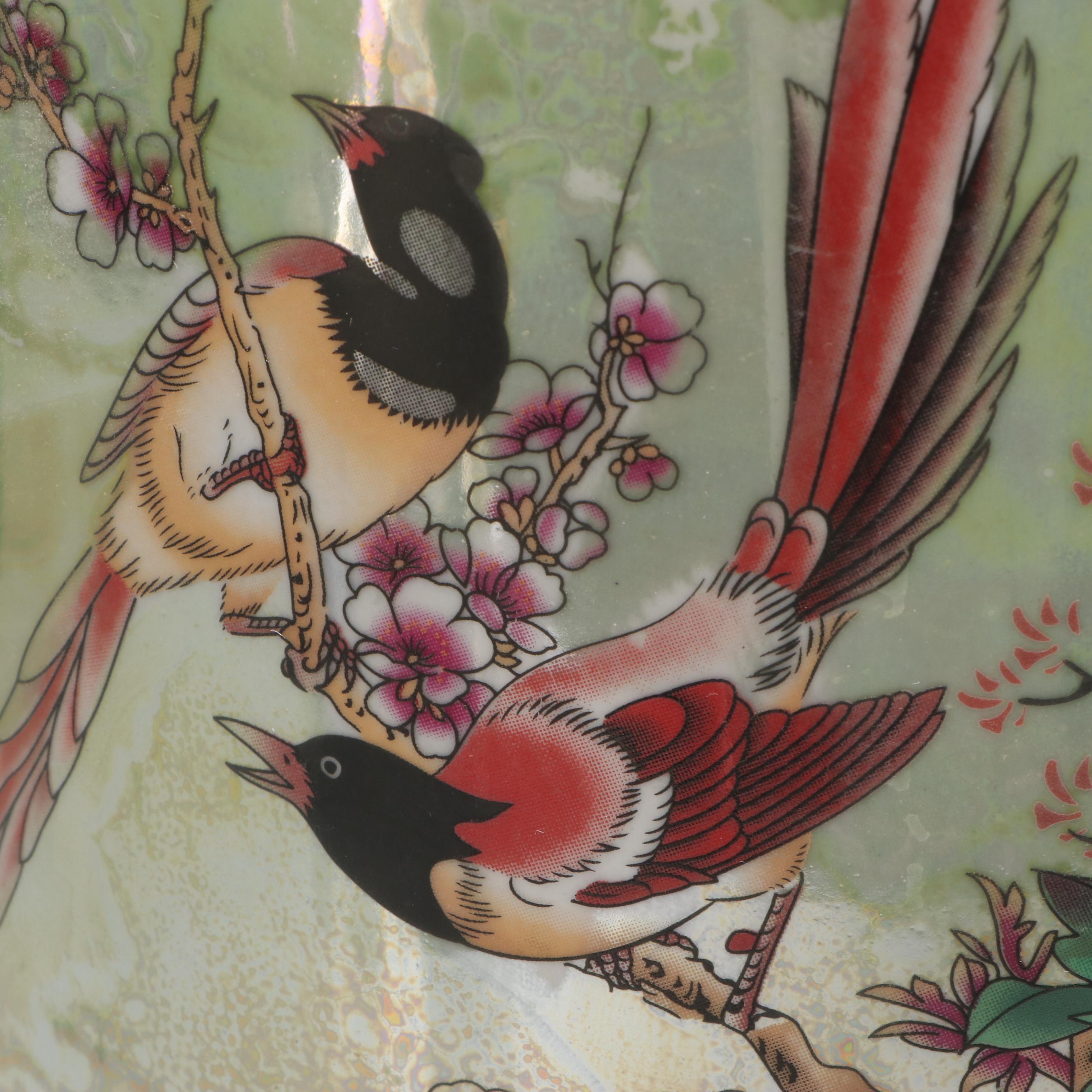 Chinese Peony and Bird Motif Porcelain Umbrella Stand