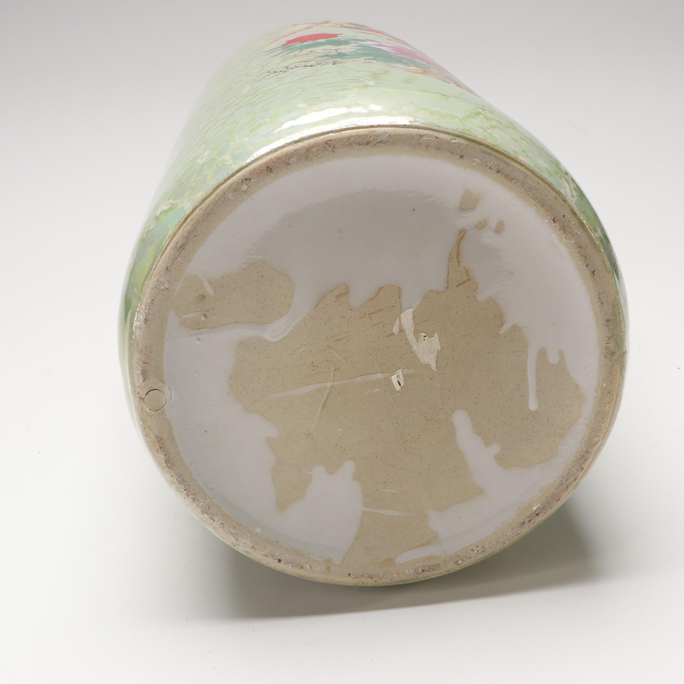 Chinese Peony and Bird Motif Porcelain Umbrella Stand