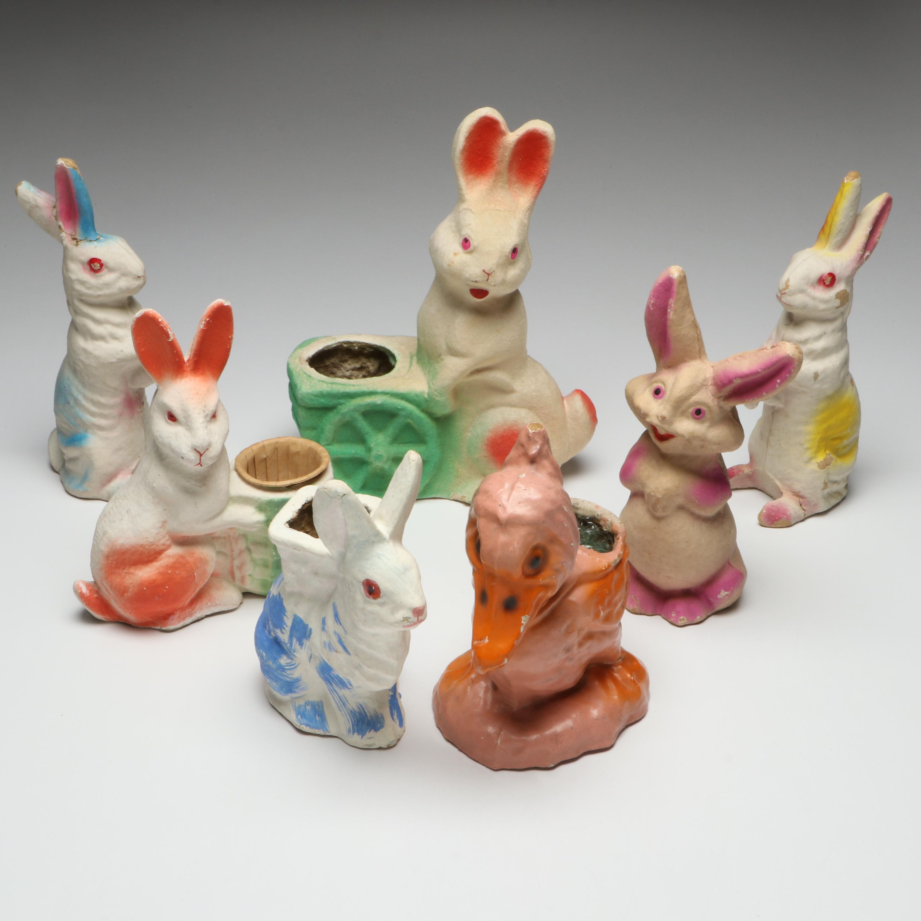 Easter Bunny and Duck Papier-Mâché Candy Containers, Mid-20th Century