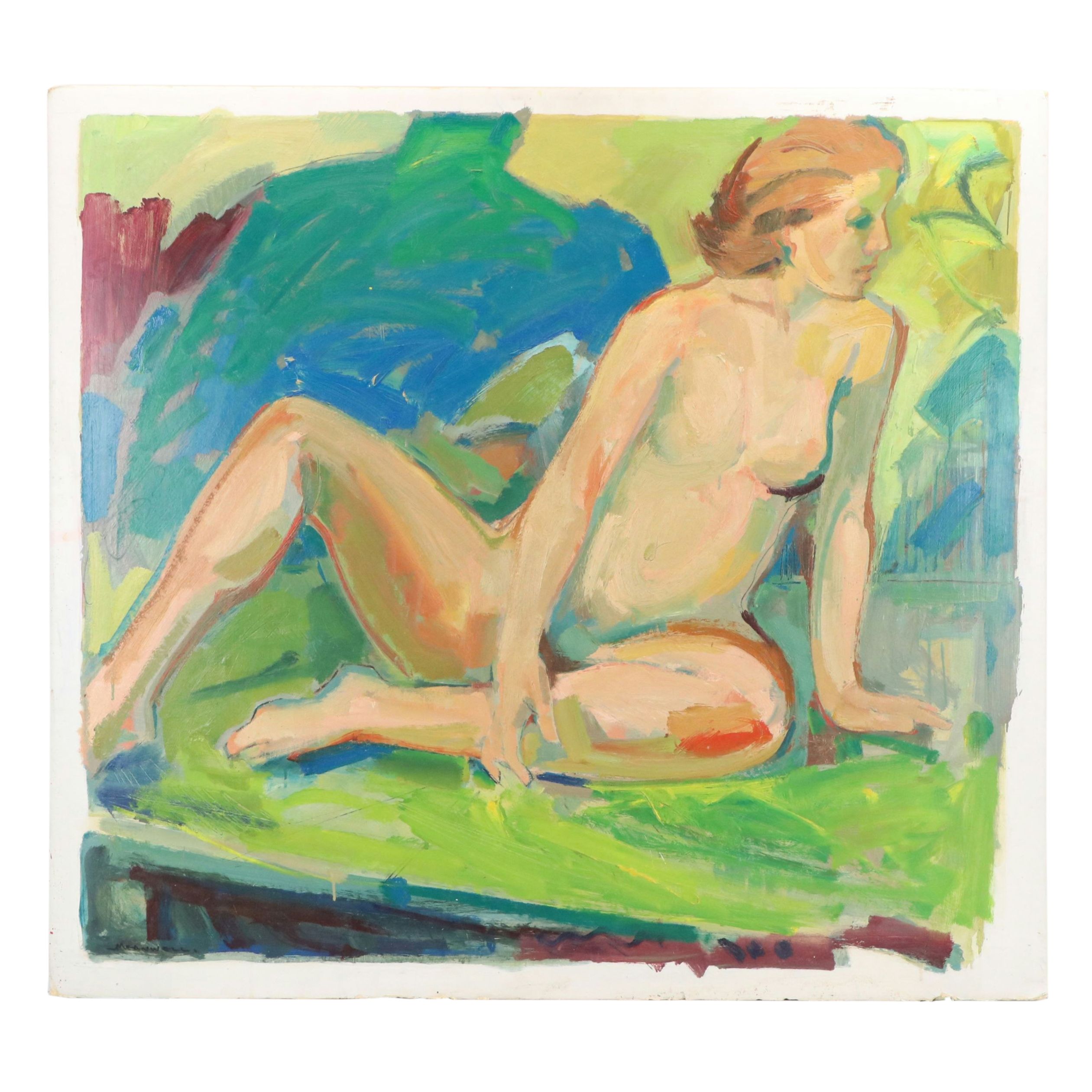 Jack Meanwell Acrylic Painting: Expressionistic Female Nude, Late 20th Century