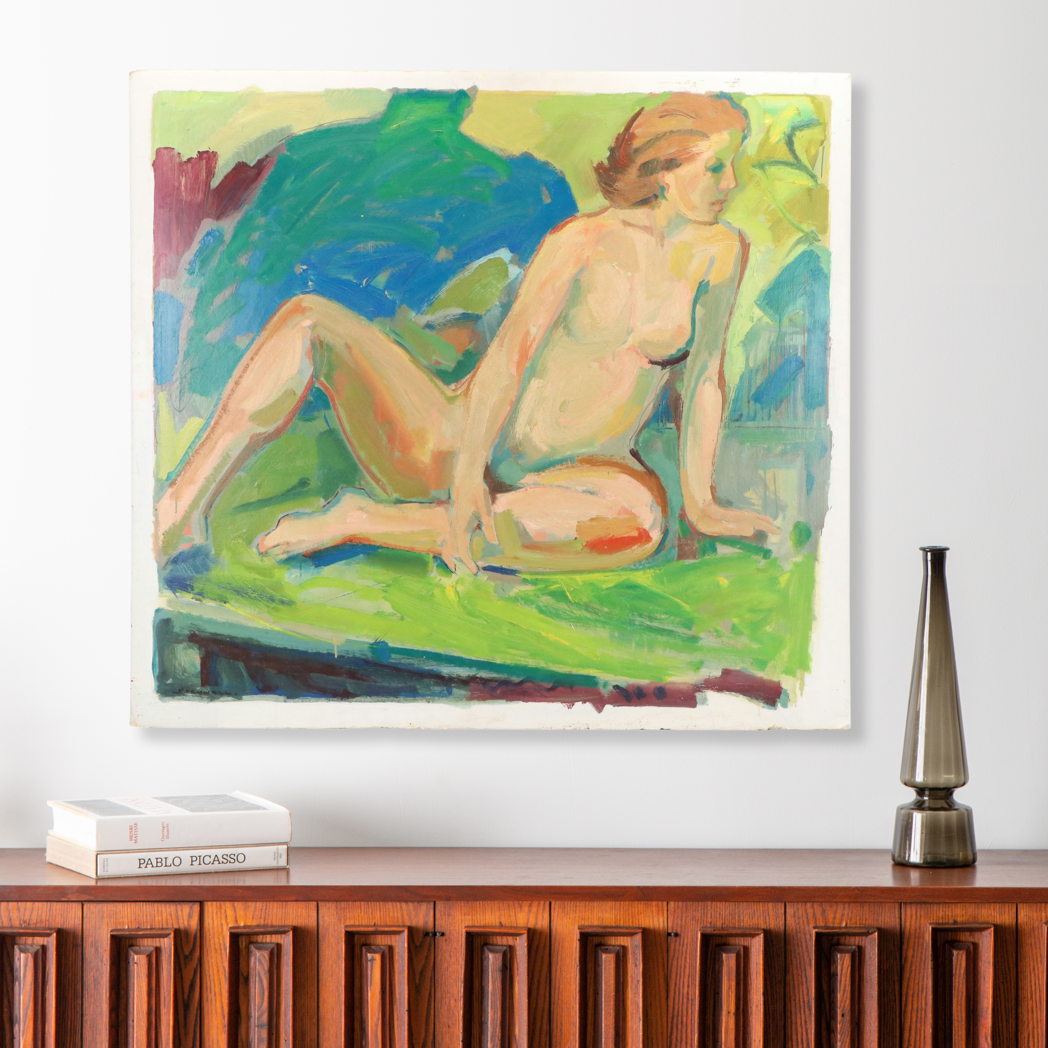 Jack Meanwell Acrylic Painting: Expressionistic Female Nude, Late 20th Century