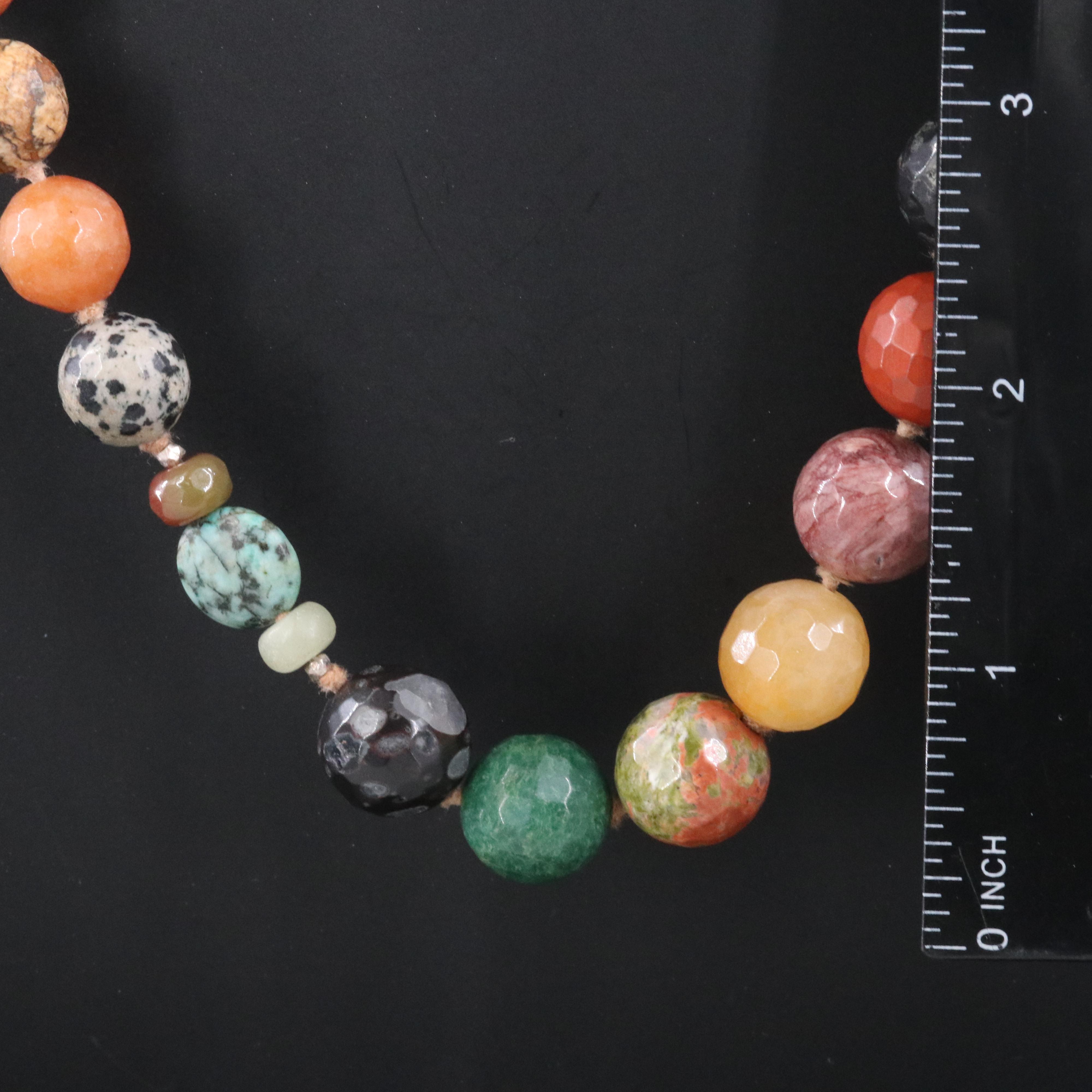 Necklace with Sterling Clasp Including Turquoise, Tiger's Eye and Agate