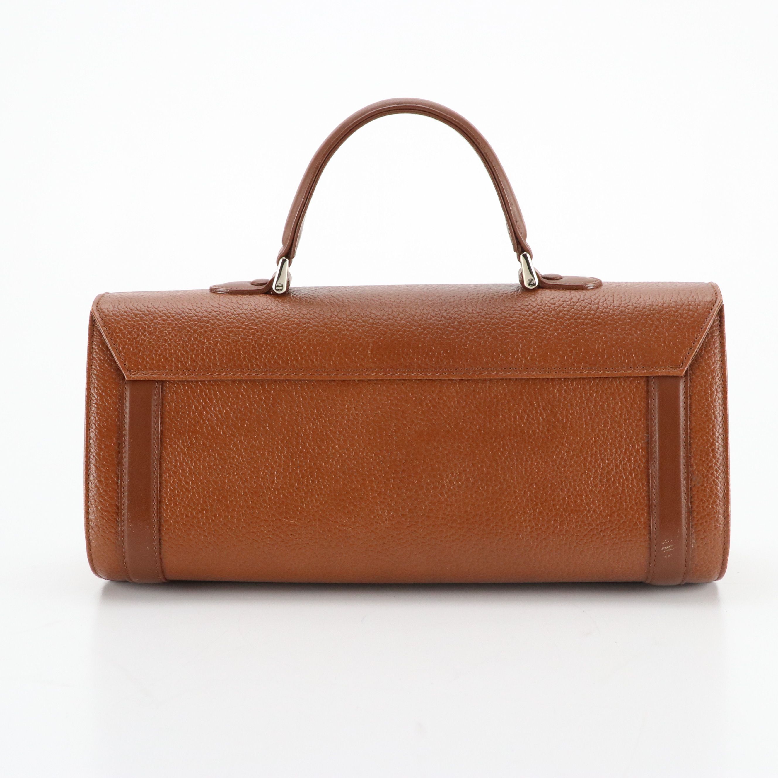 Burberrys Vintage Top Handle Bag in Brown Grained Leather with Smooth Trim