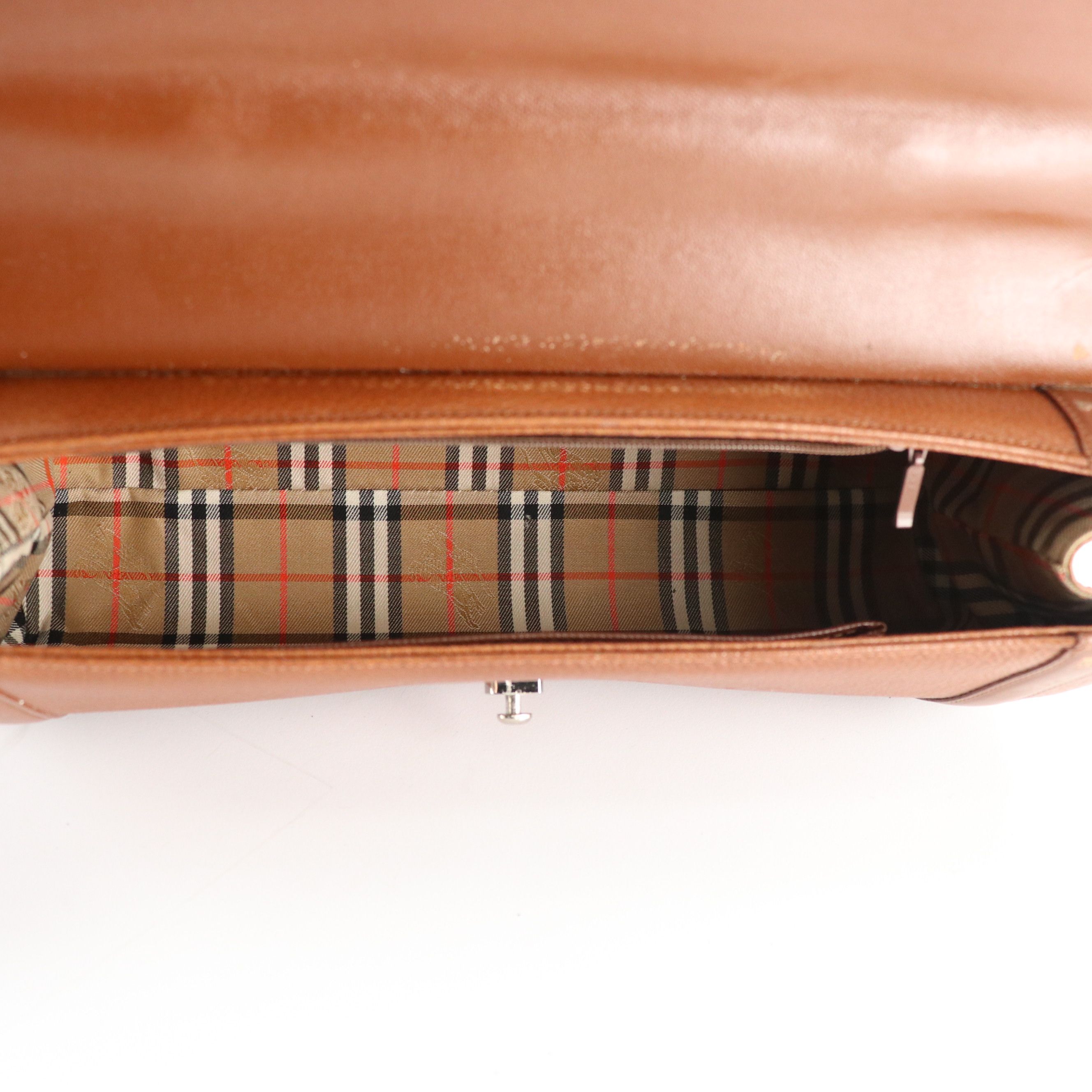 Burberrys Vintage Top Handle Bag in Brown Grained Leather with Smooth Trim