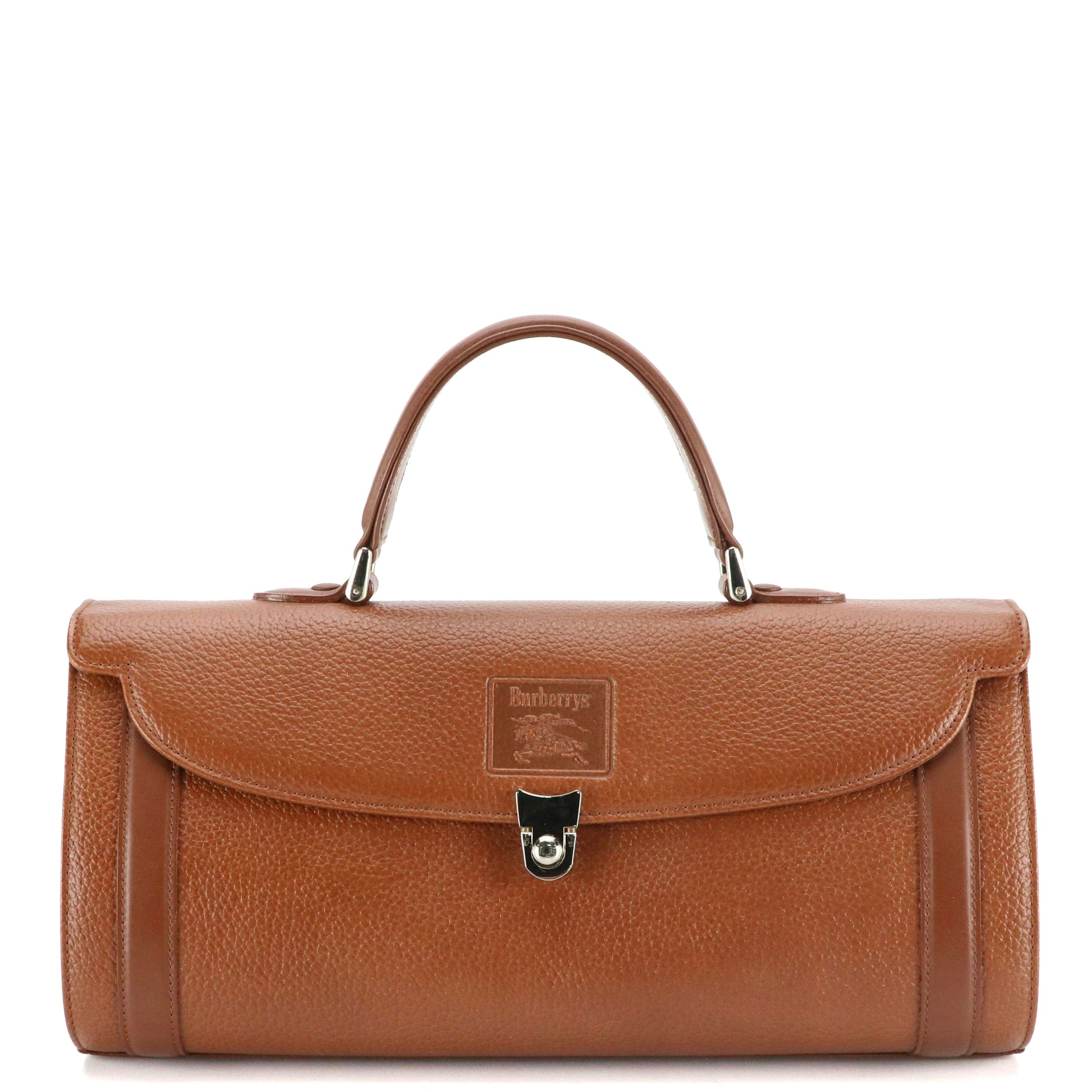 Burberrys Vintage Top Handle Bag in Brown Grained Leather with Smooth Trim