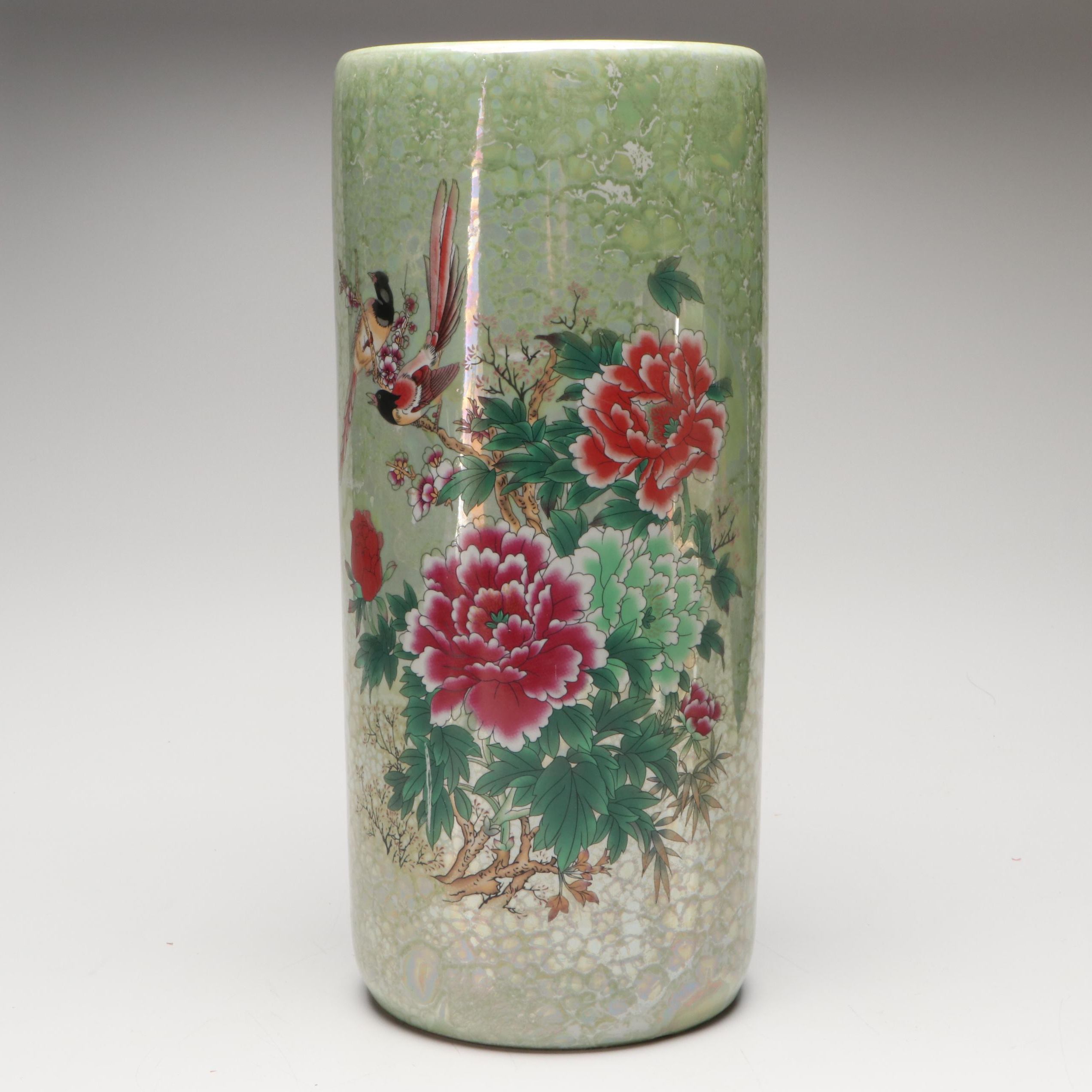 Chinese Peony and Bird Motif Porcelain Umbrella Stand