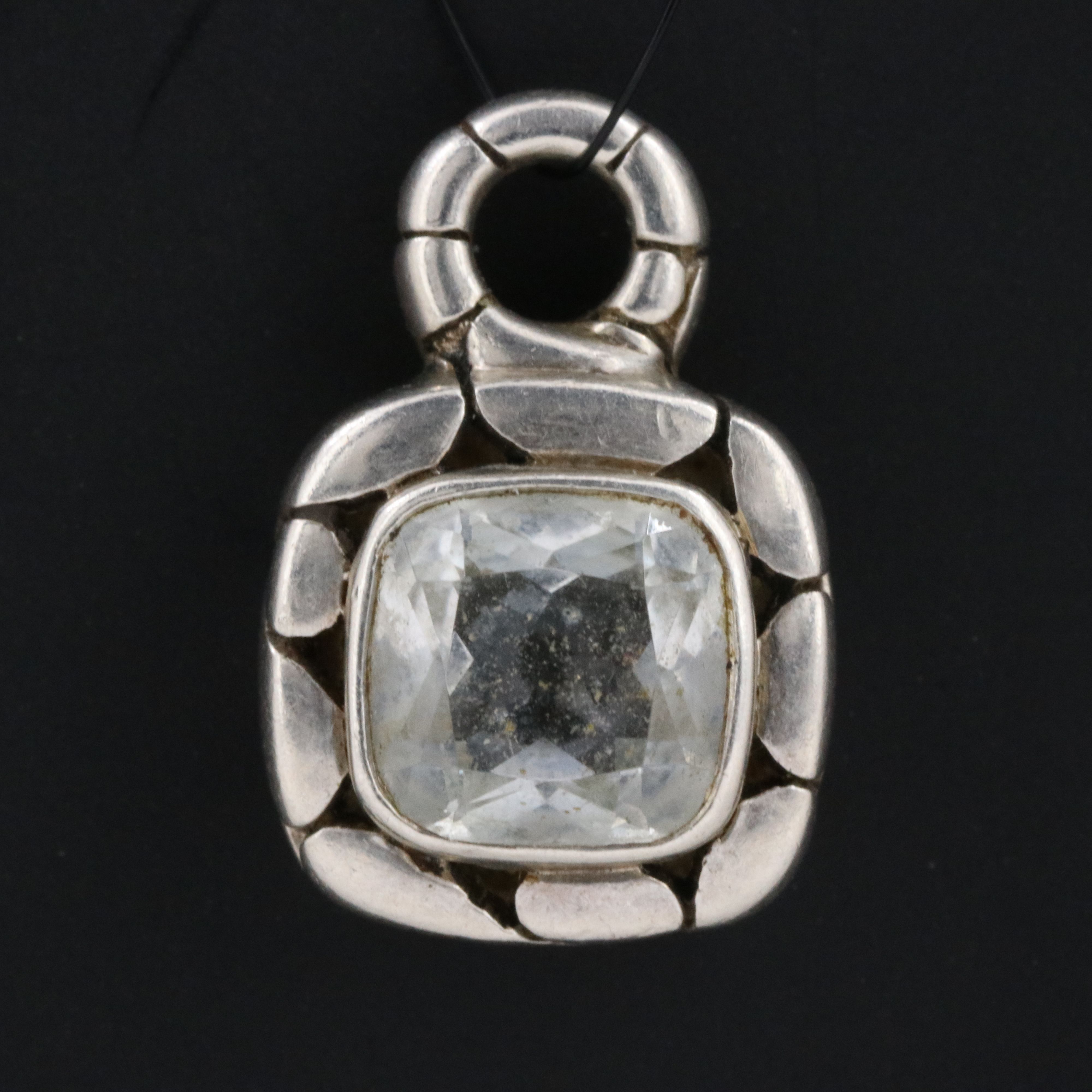 John Hardy Kali Pebble Sterling and White Topaz Square Pendant
