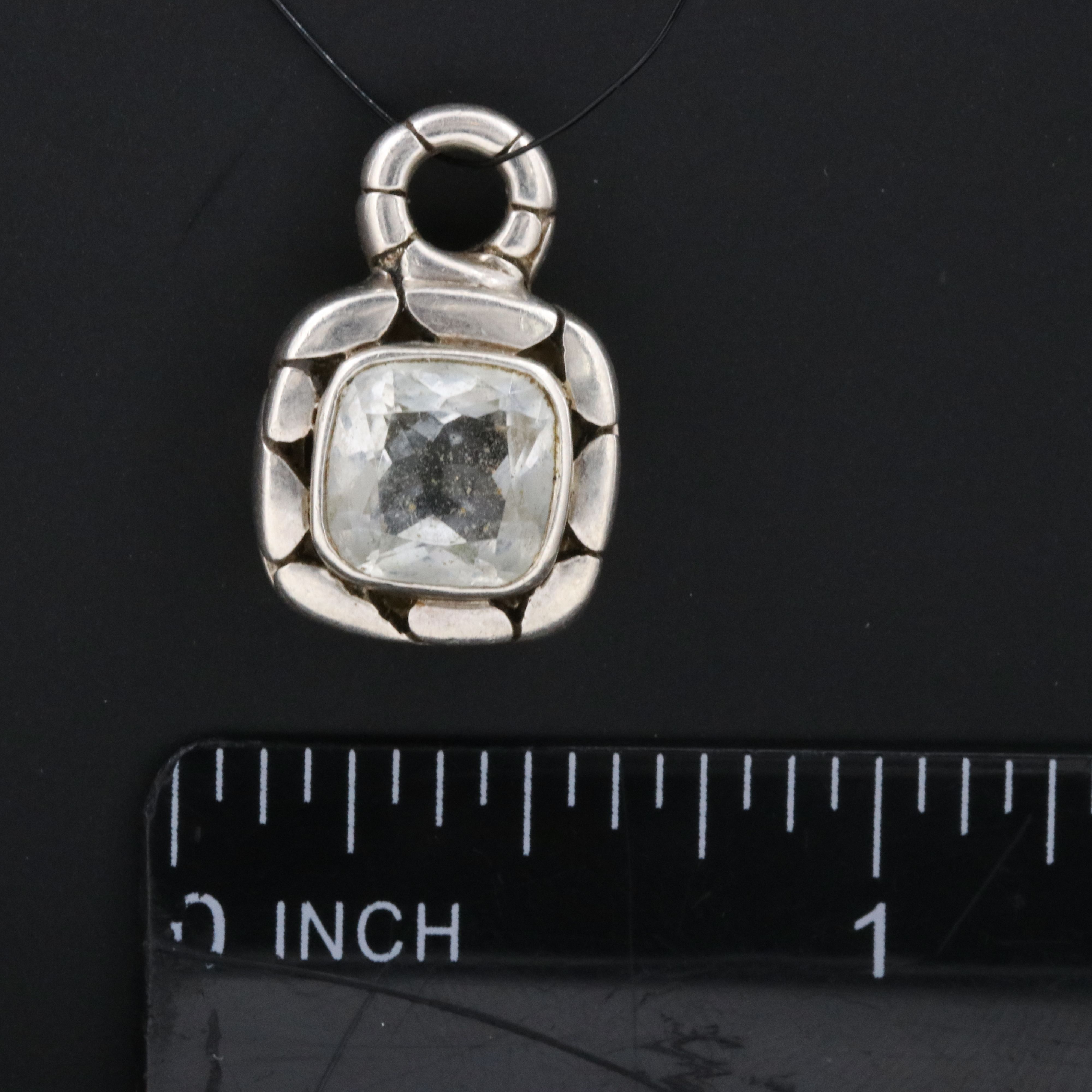 John Hardy Kali Pebble Sterling and White Topaz Square Pendant