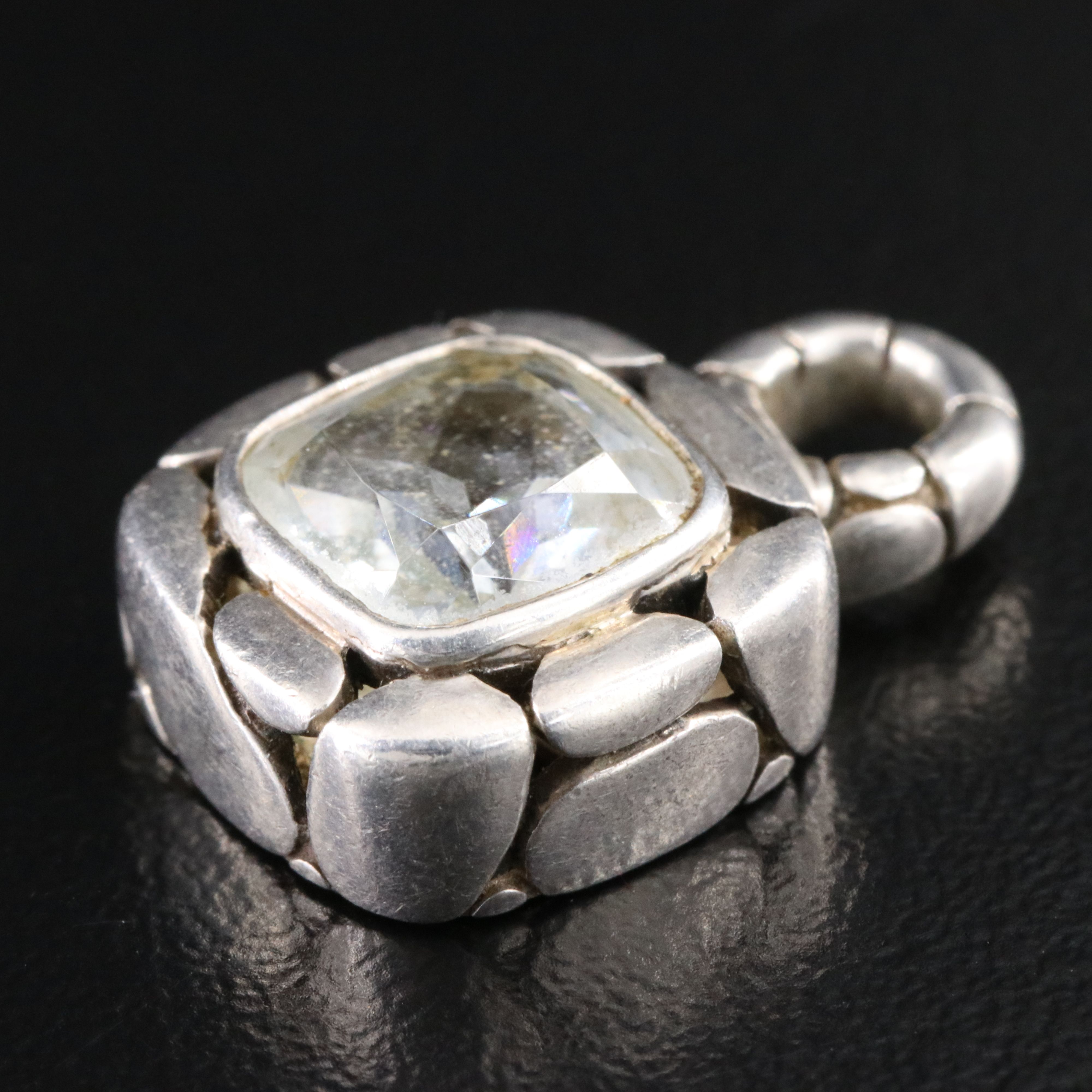 John Hardy Kali Pebble Sterling and White Topaz Square Pendant