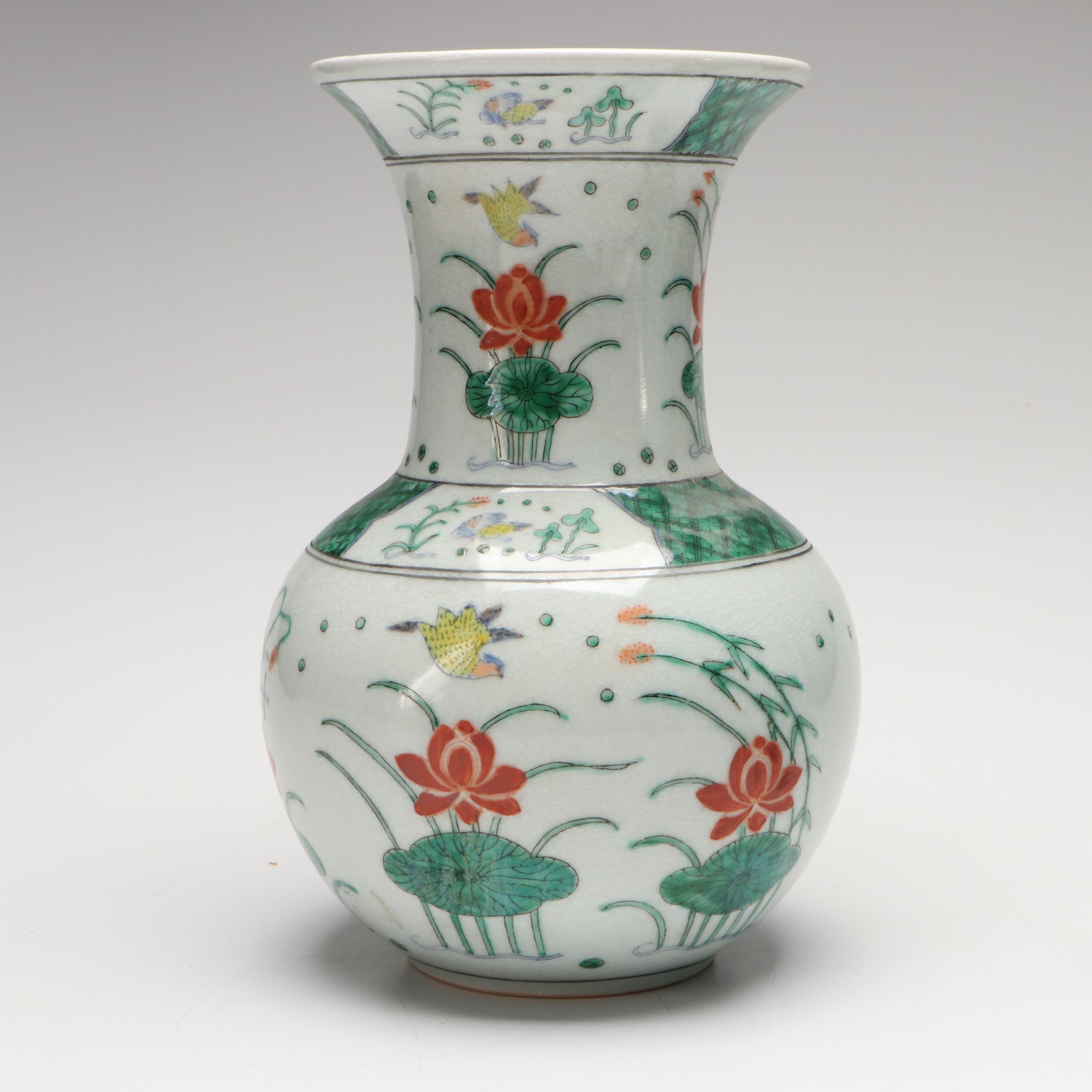 Japanese Earthenware Vases Hand-Painted in Hong Kong