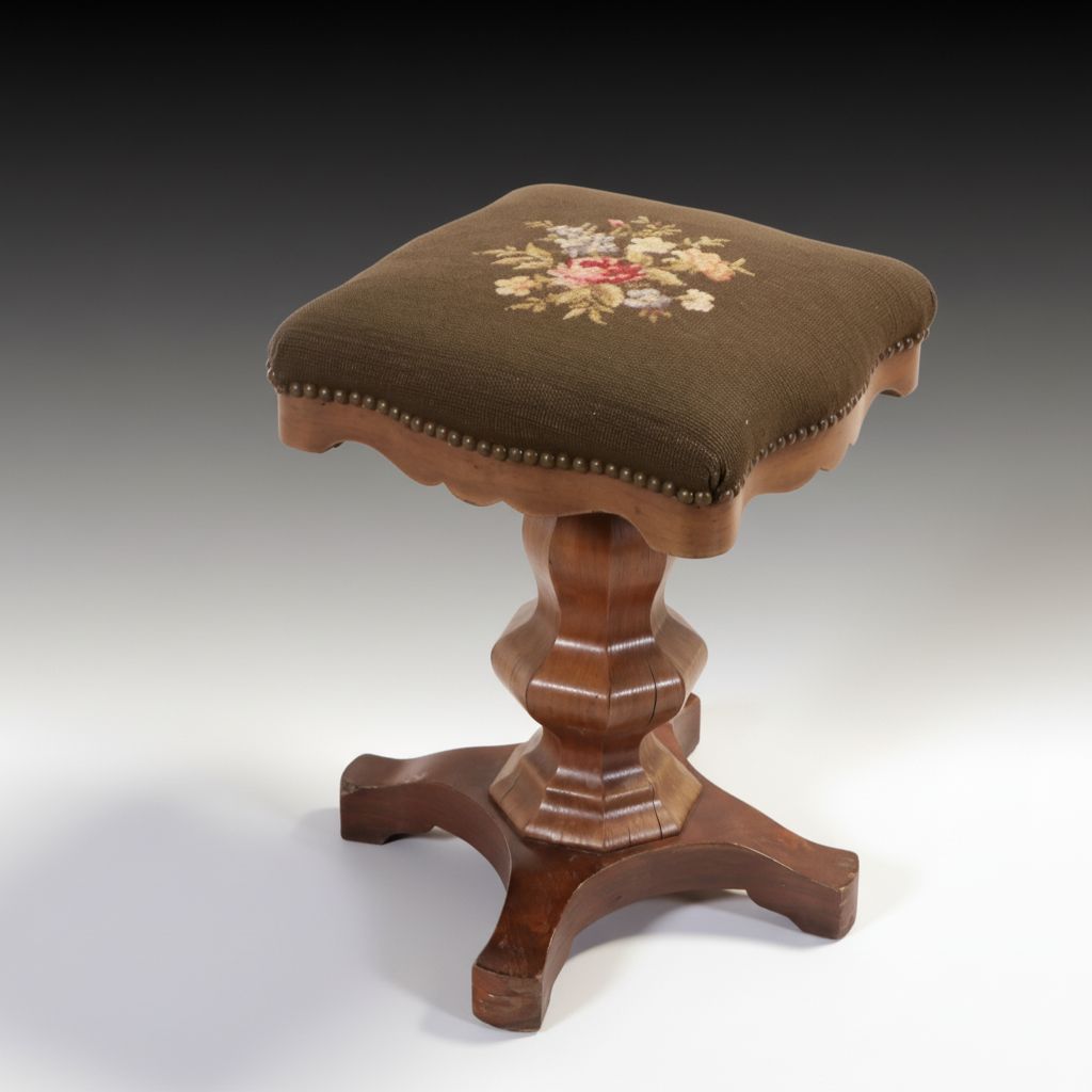 Victorian Walnut Piano Stool with Needlepoint Upholstered Seat