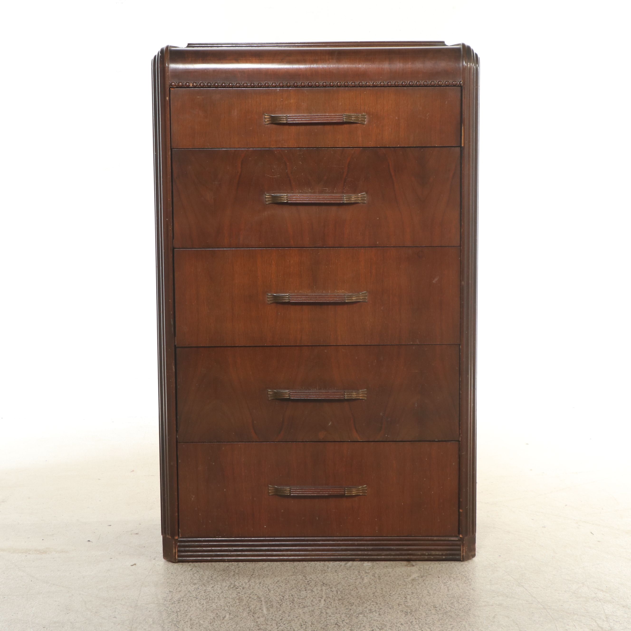 Art Deco Style Walnut Finish Chest of Drawers, Early 20th Century