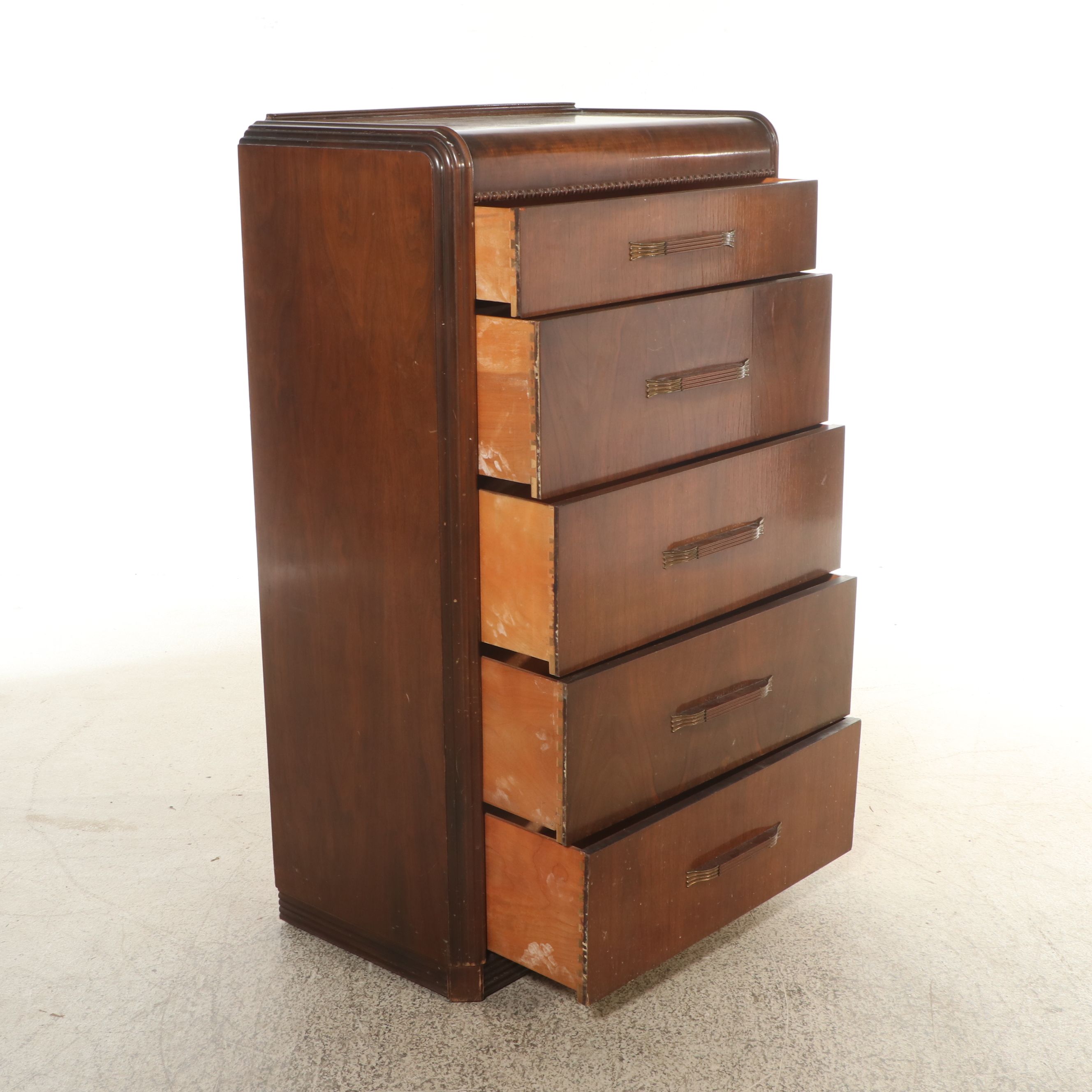 Art Deco Style Walnut Finish Chest of Drawers, Early 20th Century