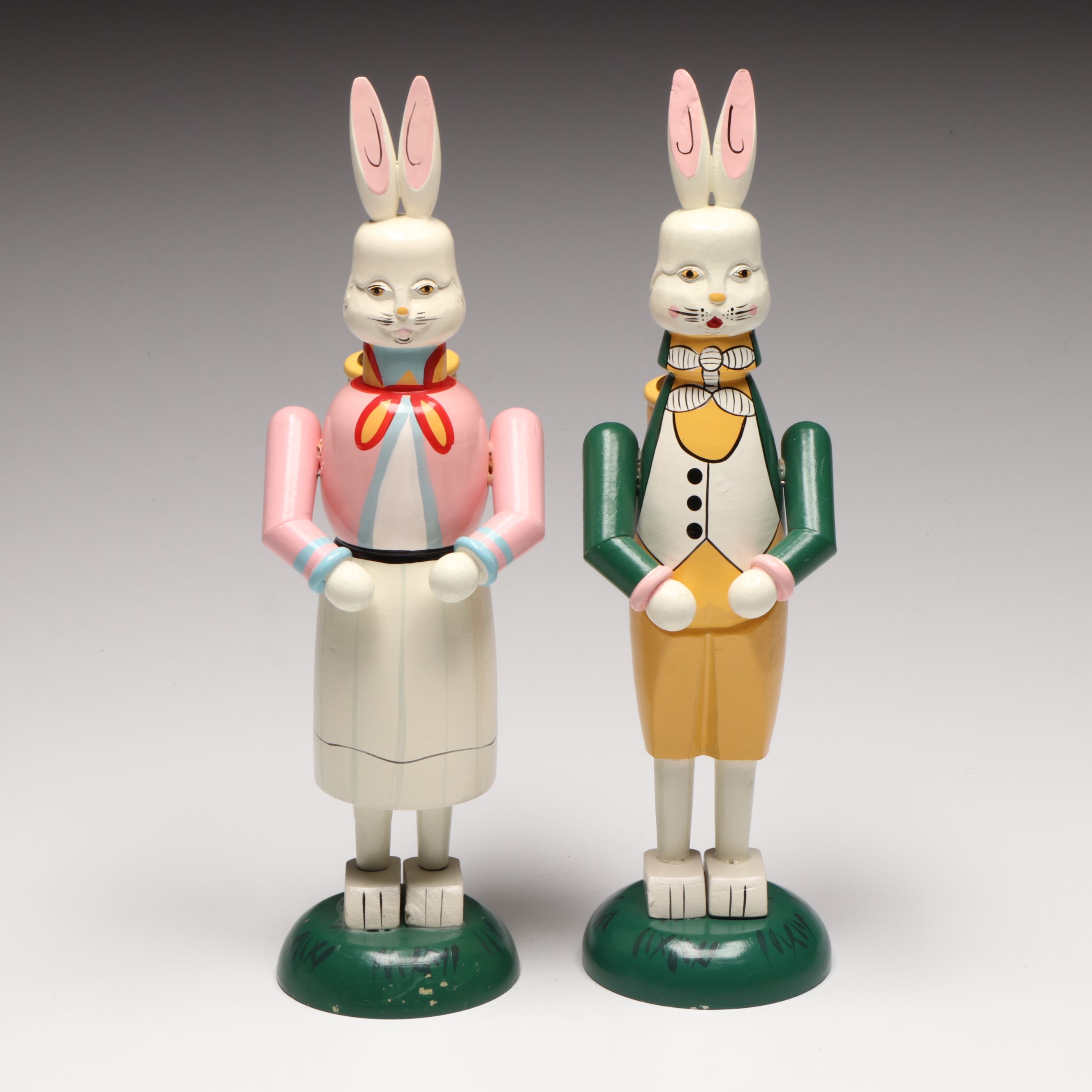 Wooden Easter Bunny Candle Holders with Other Vintage Easter Decorations