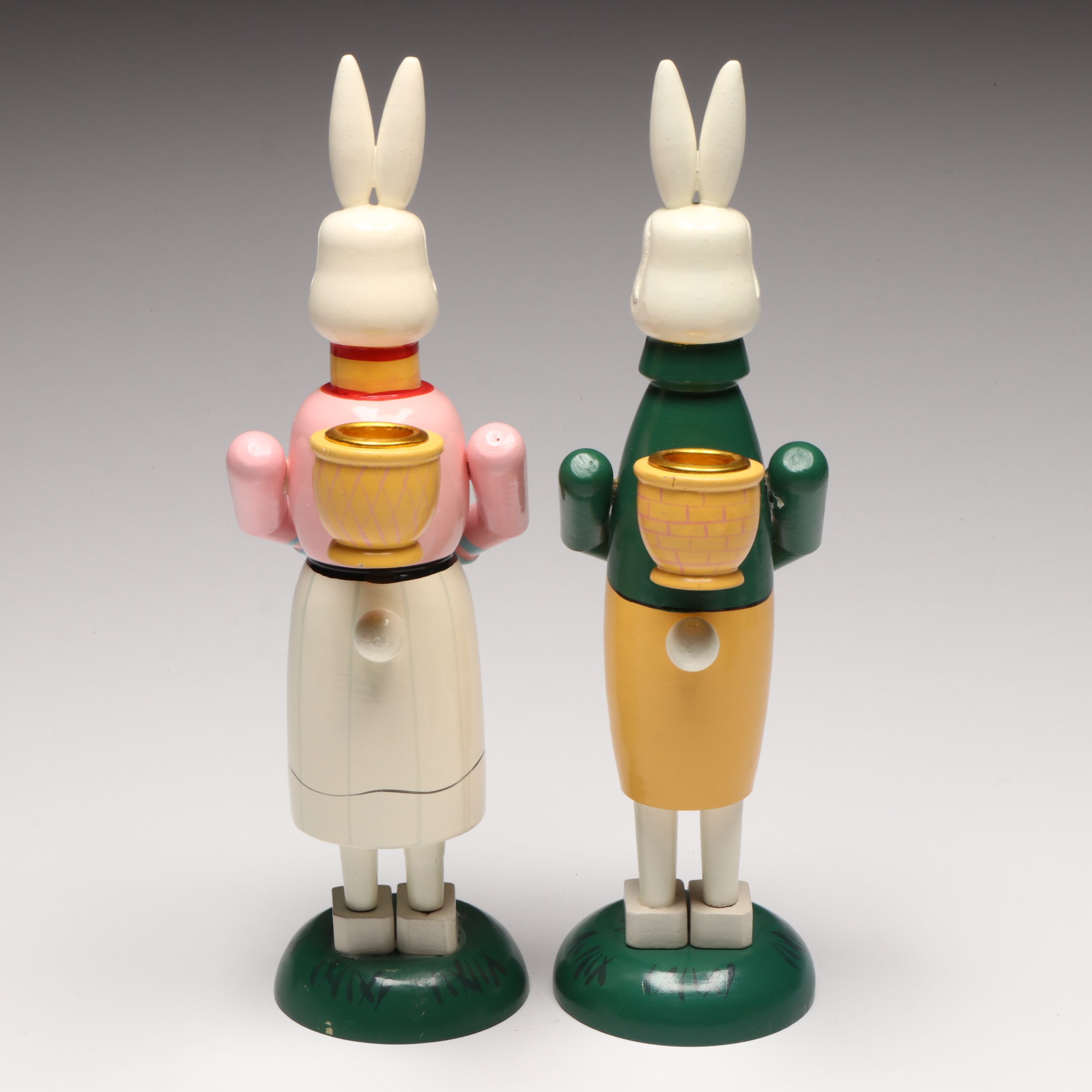 Wooden Easter Bunny Candle Holders with Other Vintage Easter Decorations