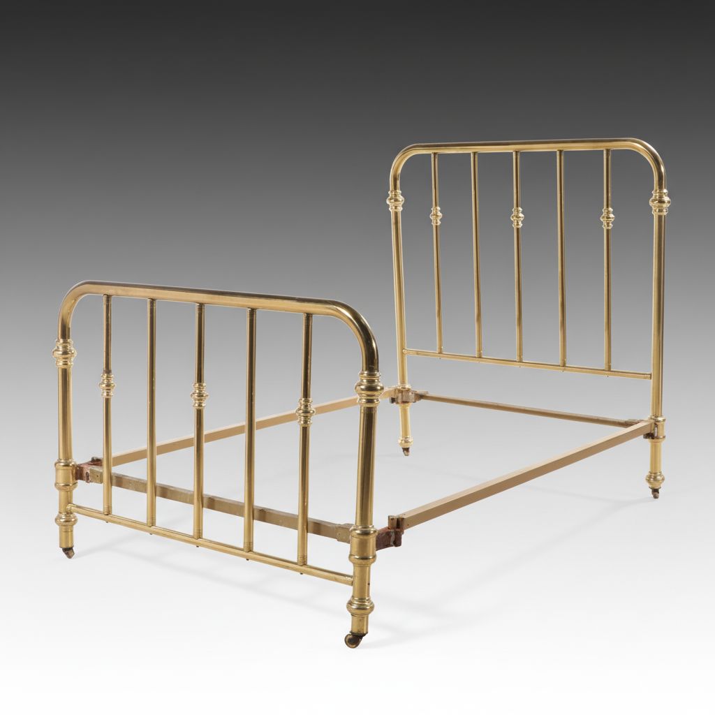 Edwardian Lacquered Brass Full Size Bed Frame, Early 20th Century
