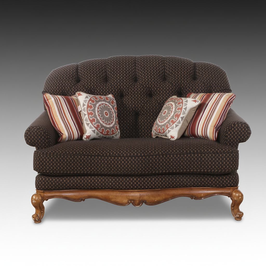 Schnadig French Provincial Style Button-Tufted Fabric Upholstered Loveseat