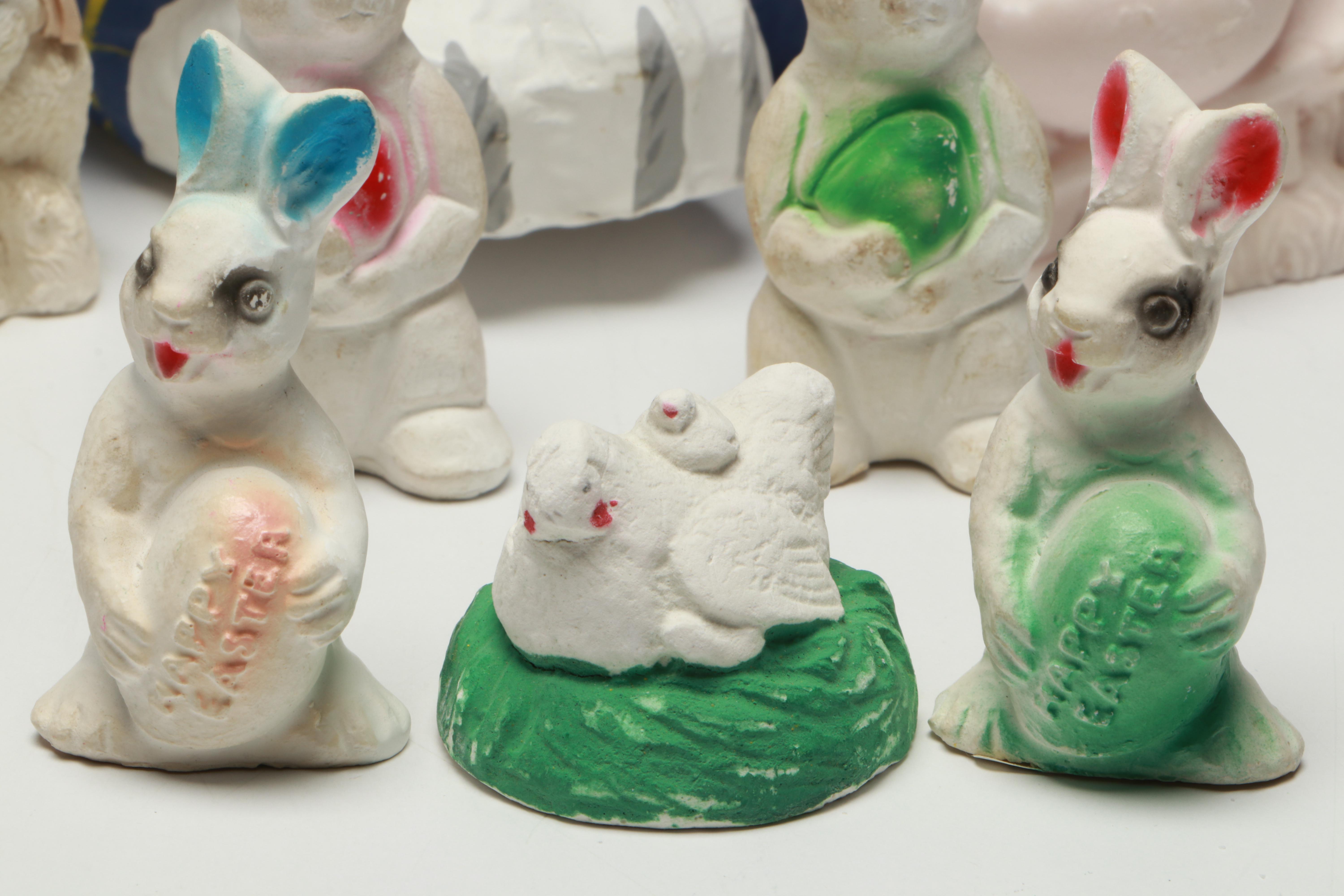 Large Papier-Mâché Easter Bunny and More Figurines, Mid to Late 20th Century
