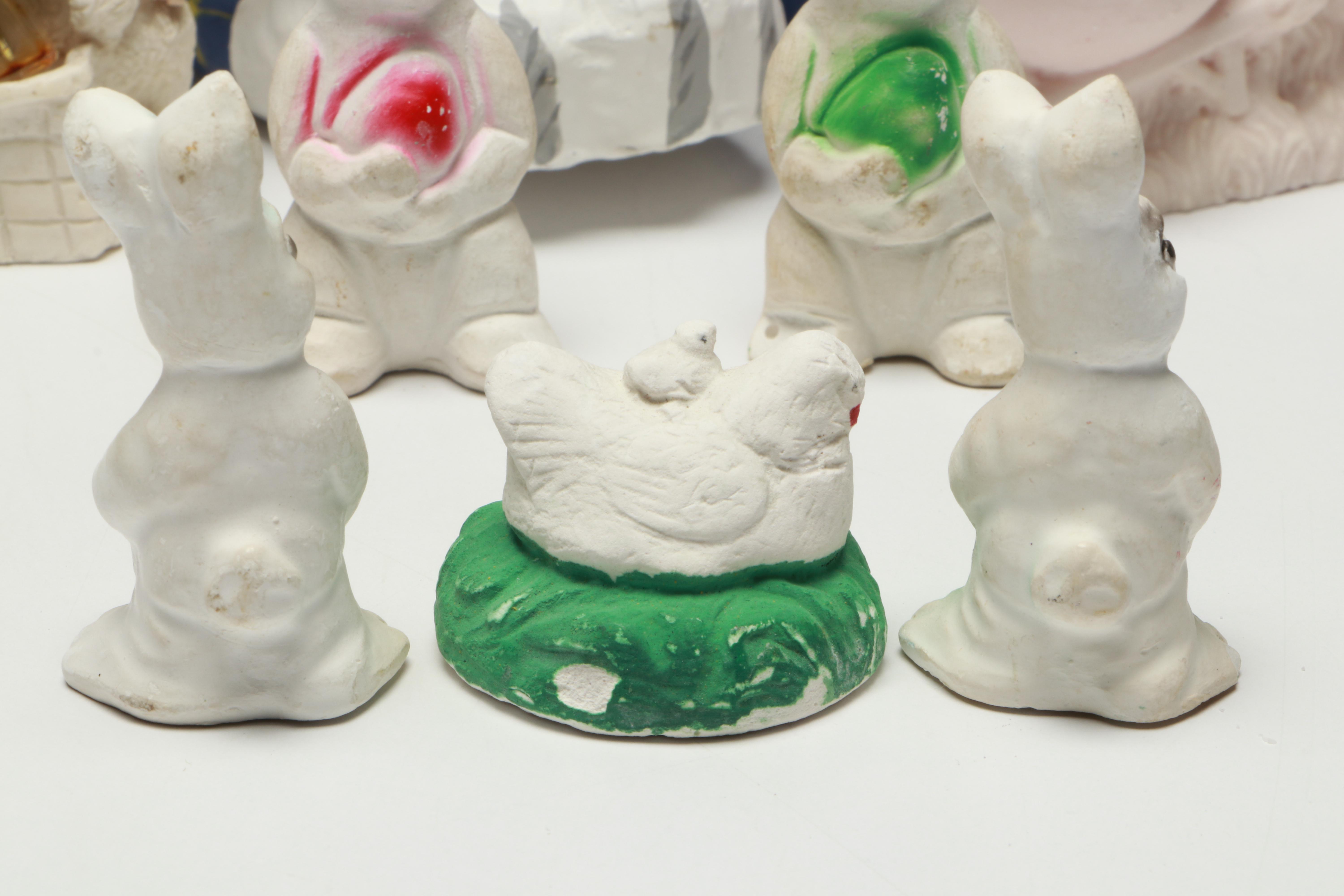Large Papier-Mâché Easter Bunny and More Figurines, Mid to Late 20th Century